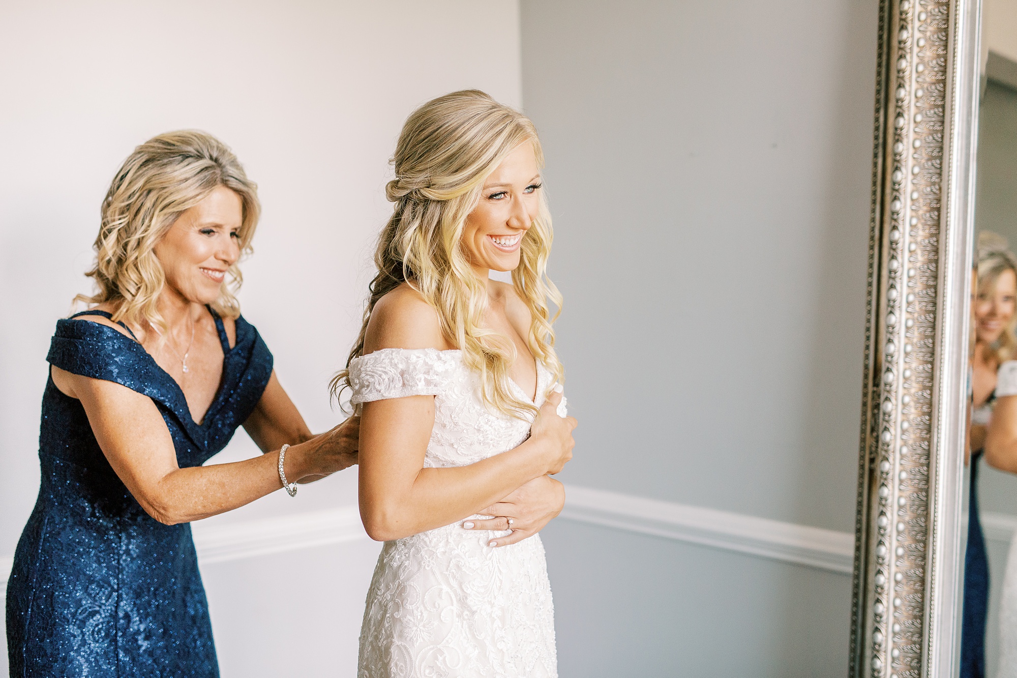Classic wedding day with pink and navy details at Separk Mansion and downtown Charlotte