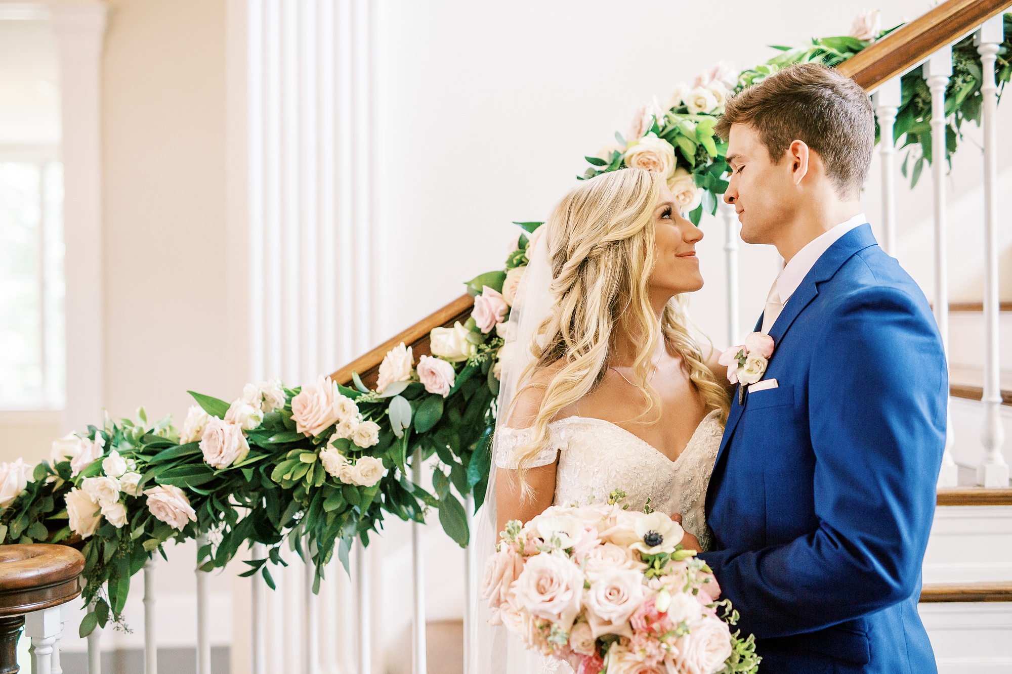 Classic wedding day with pink and navy details at Separk Mansion and downtown Charlotte