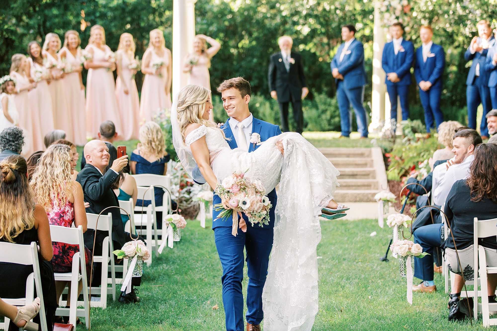 Classic wedding day with pink and navy details at Separk Mansion and downtown Charlotte