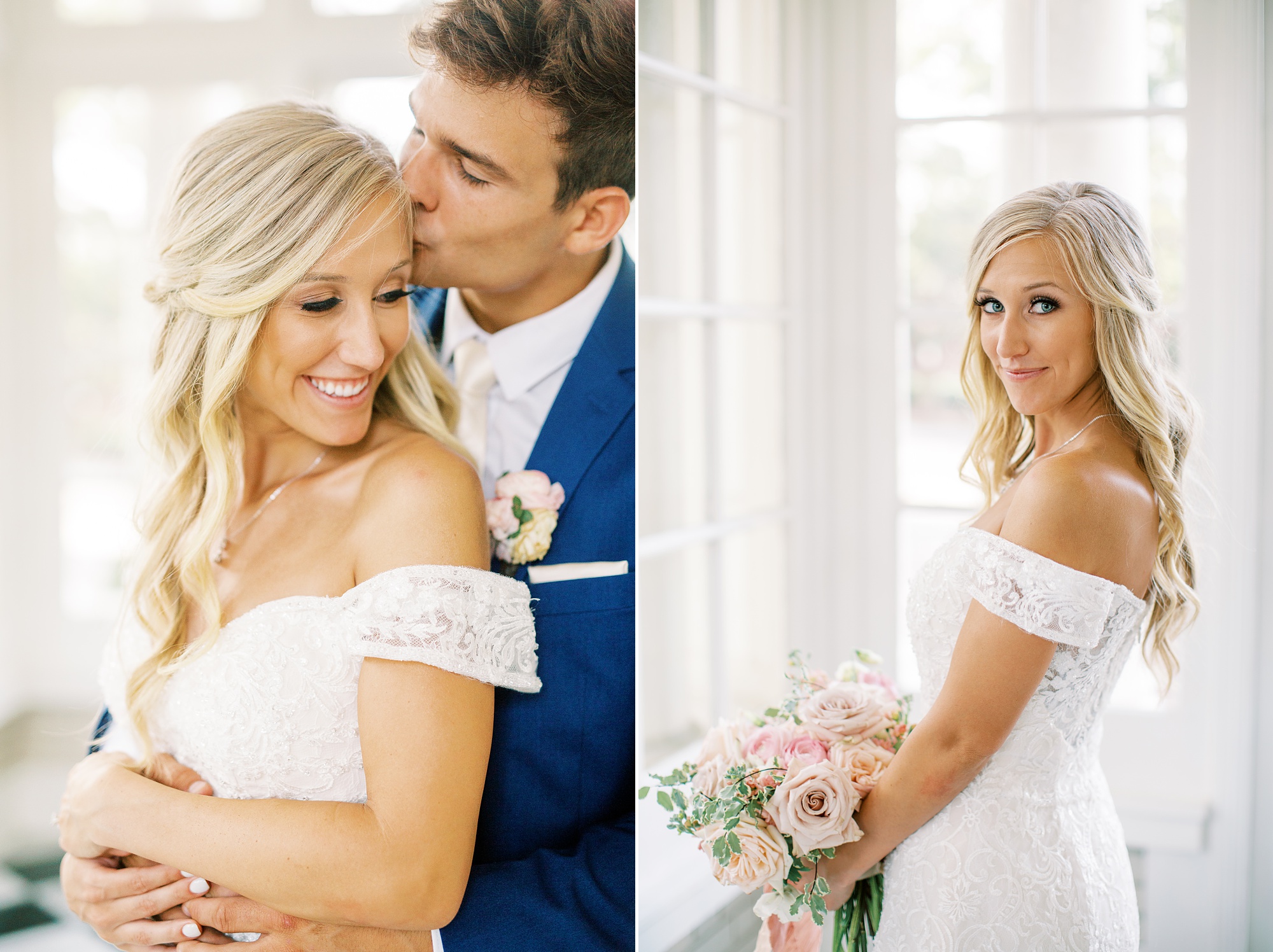 Classic wedding day with pink and navy details at Separk Mansion and downtown Charlotte