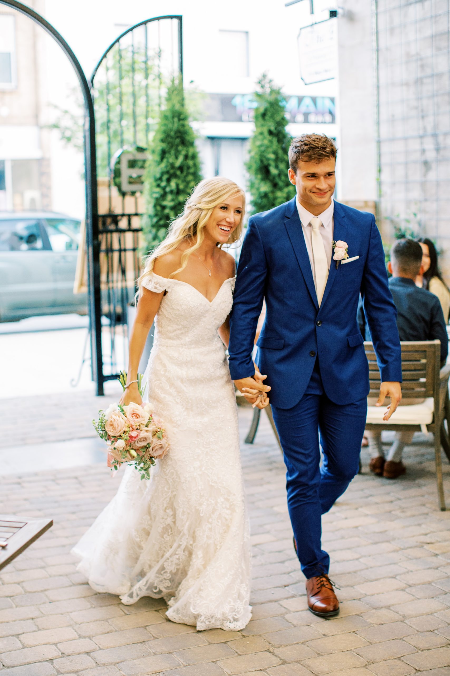 Classic wedding day with pink and navy details at Separk Mansion and downtown Charlotte