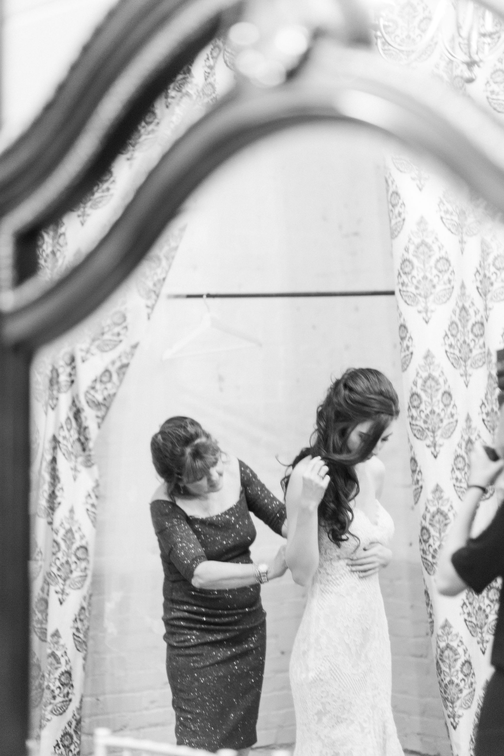 bride prepares for Providence Cotton Mill wedding