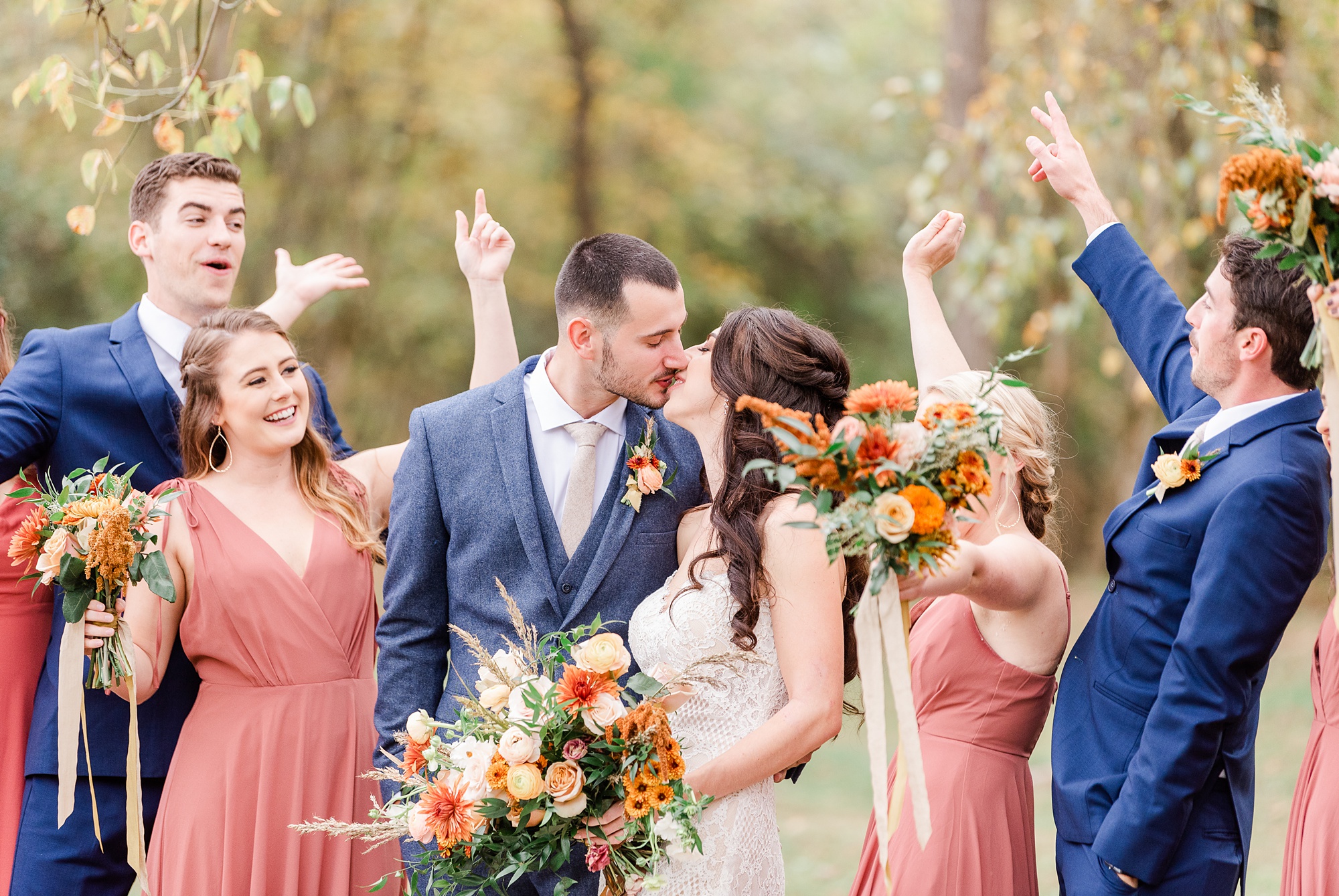 fall bridal party inspiration in coral and navy