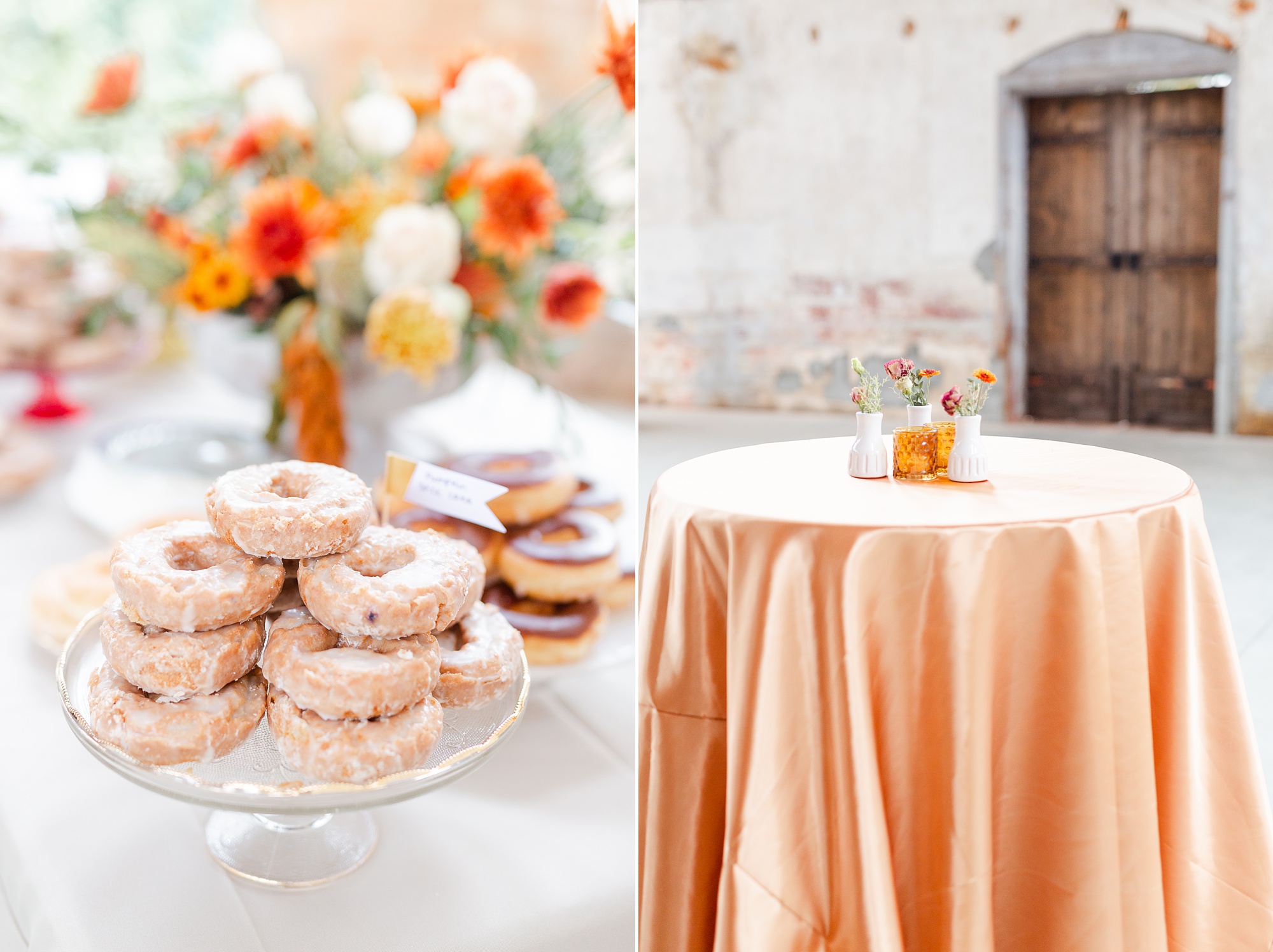 donuts and tables for cocktail hour