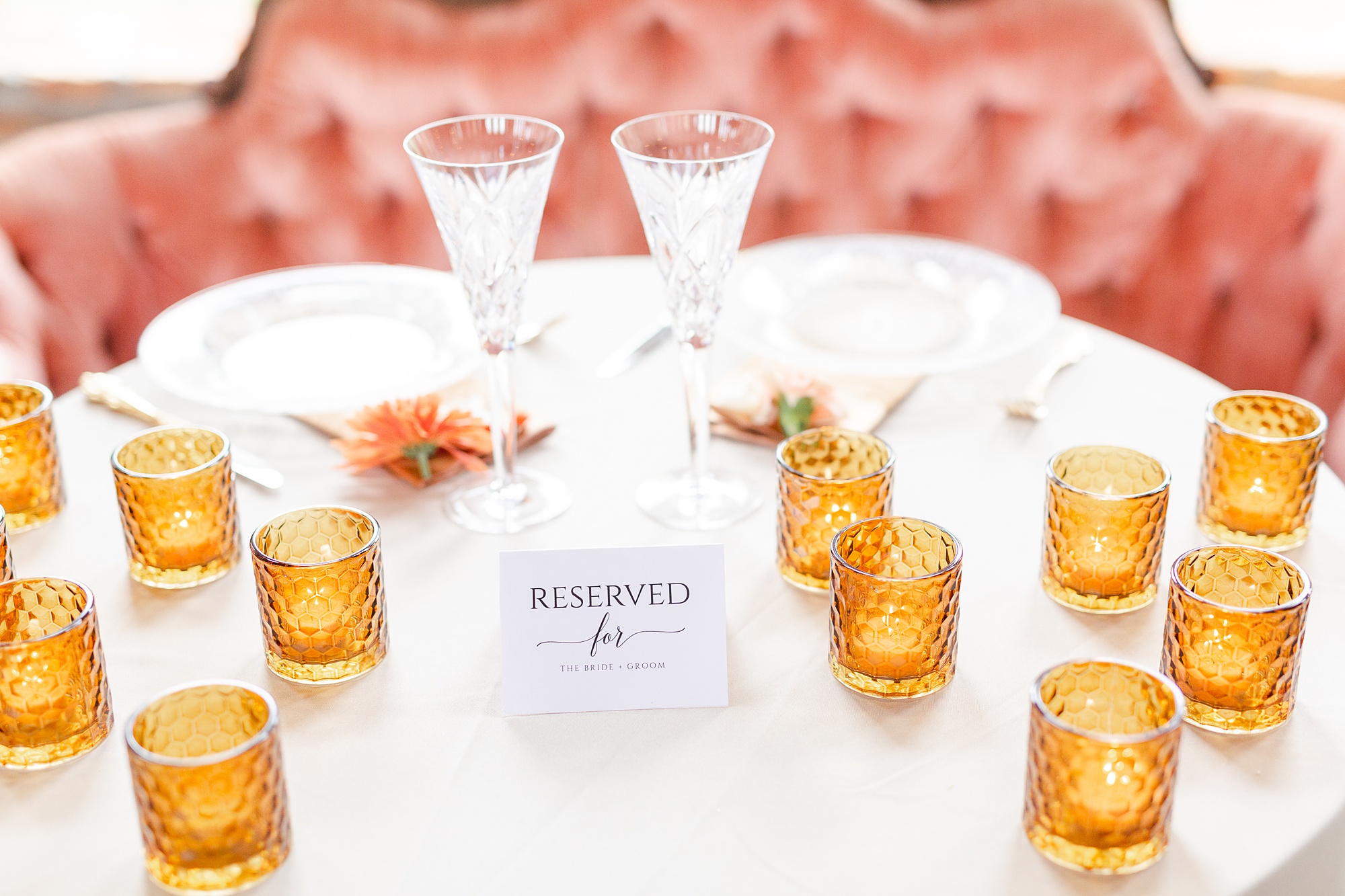 Providence Cotton Mill wedding reception reserved table with candles