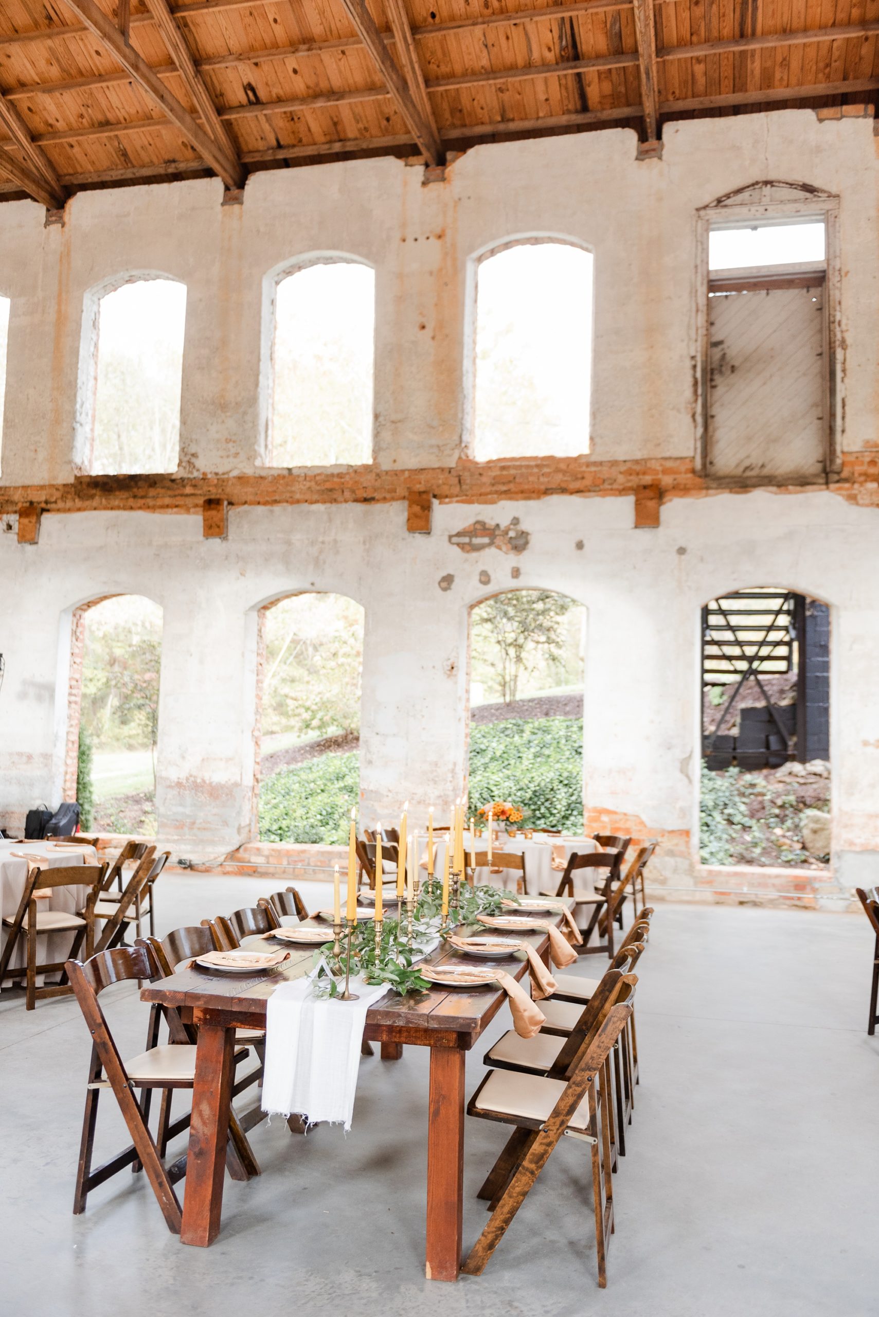 Providence Cotton Mill wedding reception with family style seating