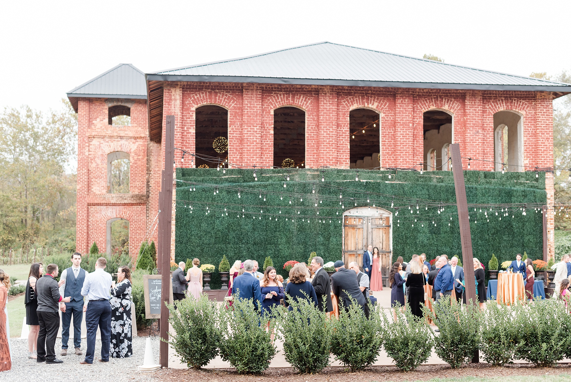 outdoor cocktail hour on patio at Providence Cotton Mill