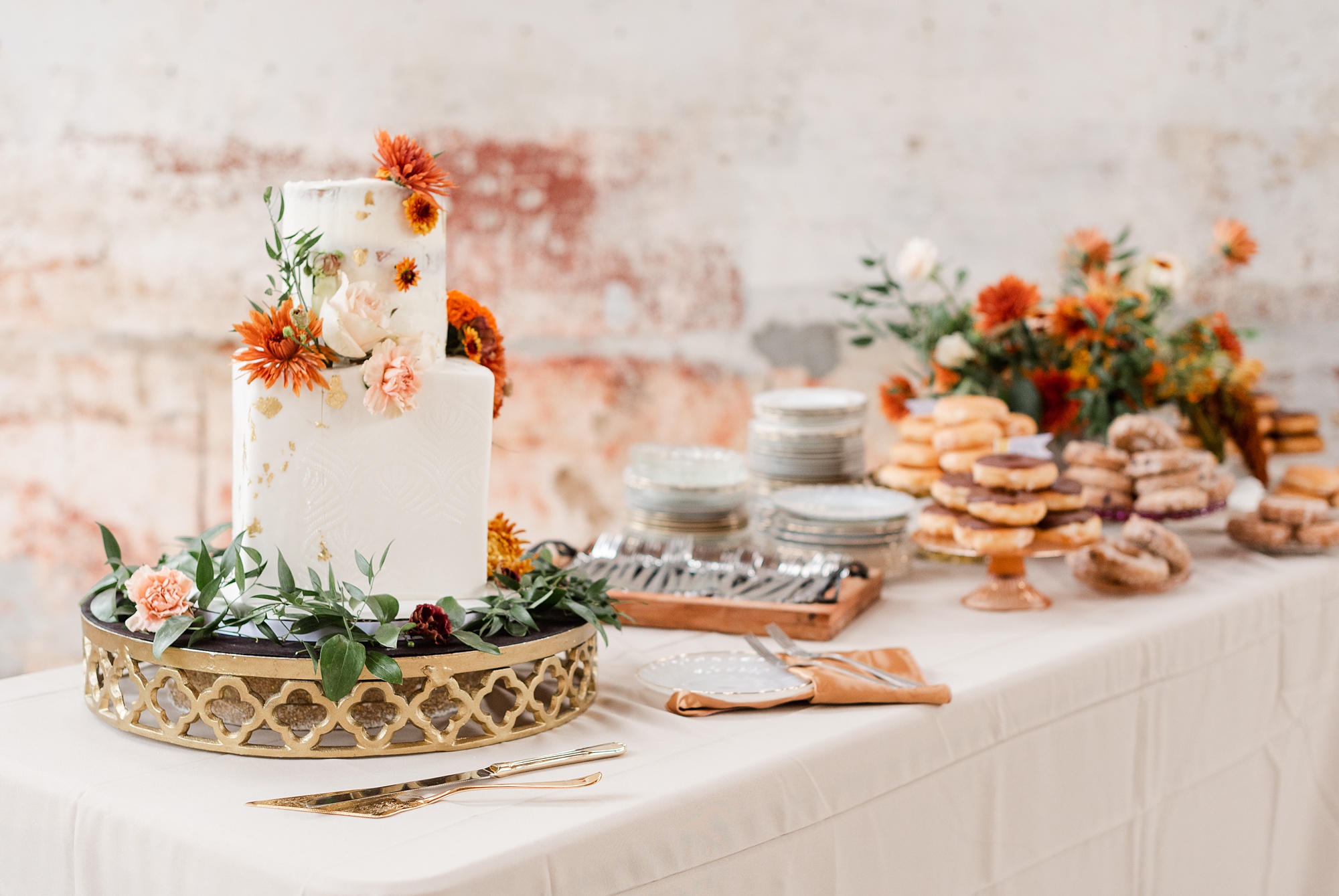 dessert table for Providence Cotton Mill wedding reception