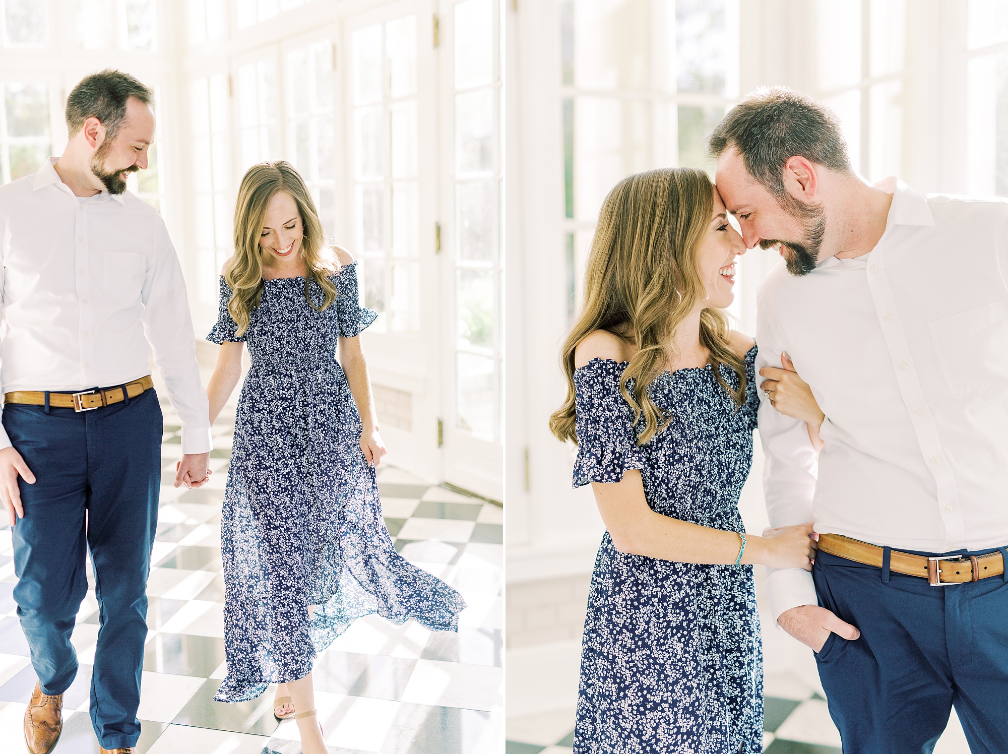 couple hugs in patio room at Separk Mansion