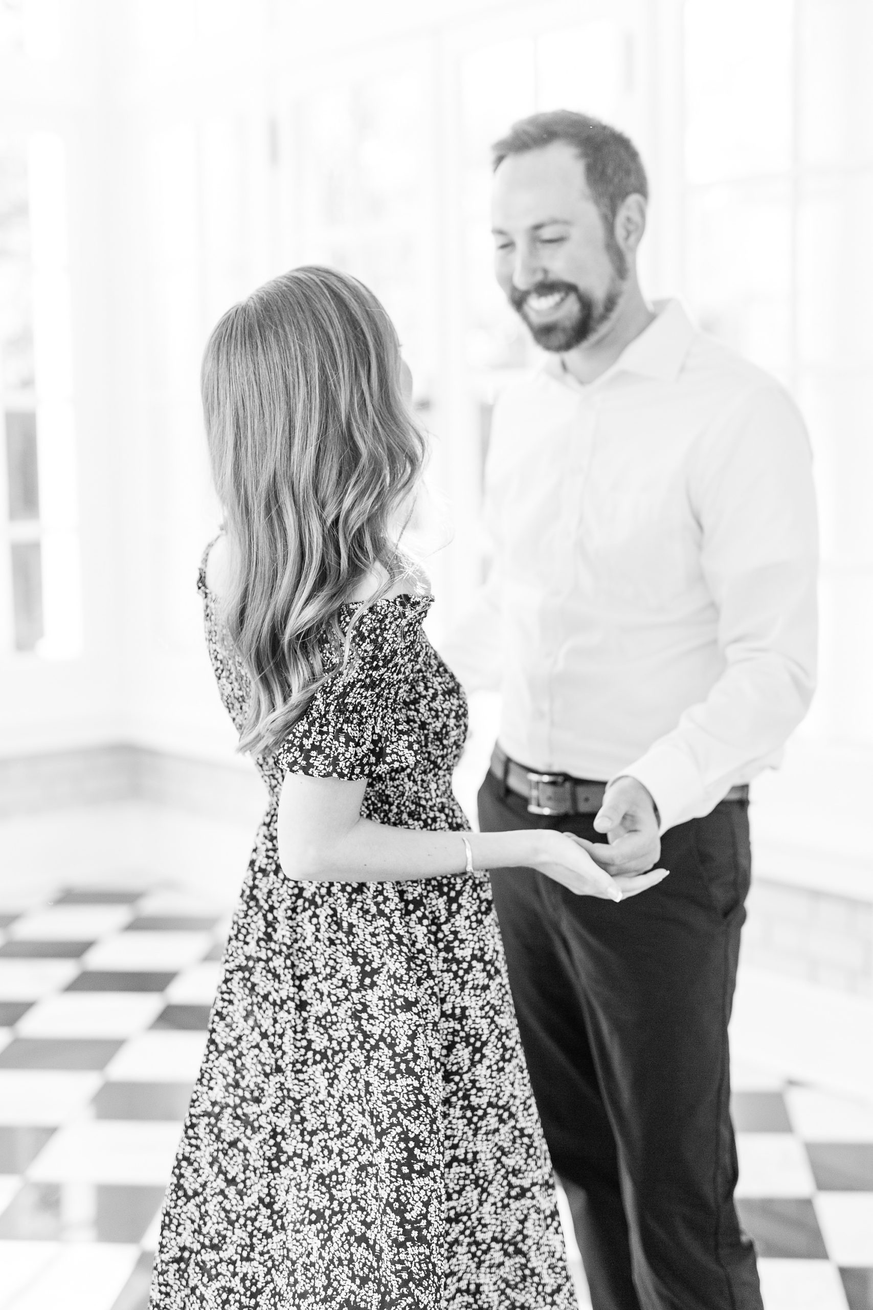 engaged couple dances together during Separk Mansion engagement session