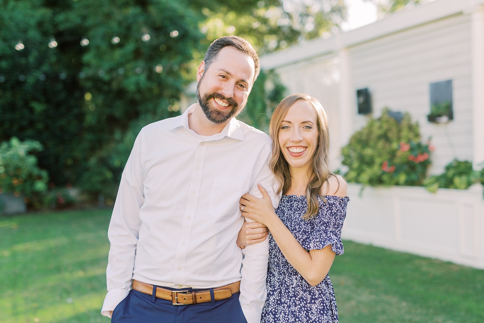 engaged couple stands together during Separk Mansion engagement session