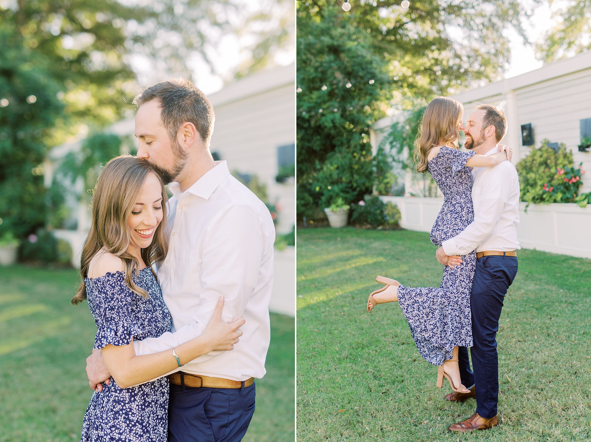 groom lifts bride up during engagement session in Gastonia NC