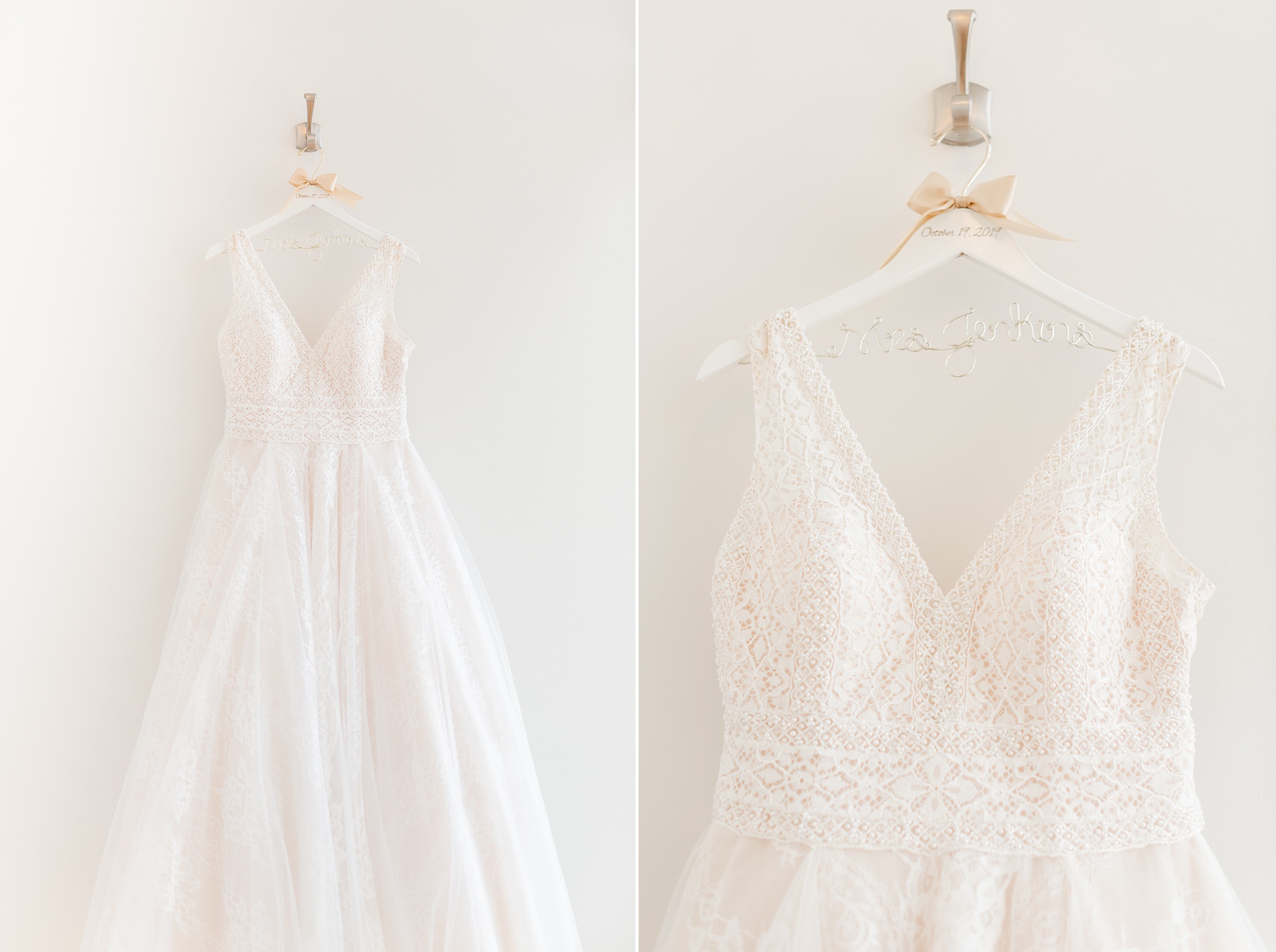 wedding dress hangs in Stockroom at 230