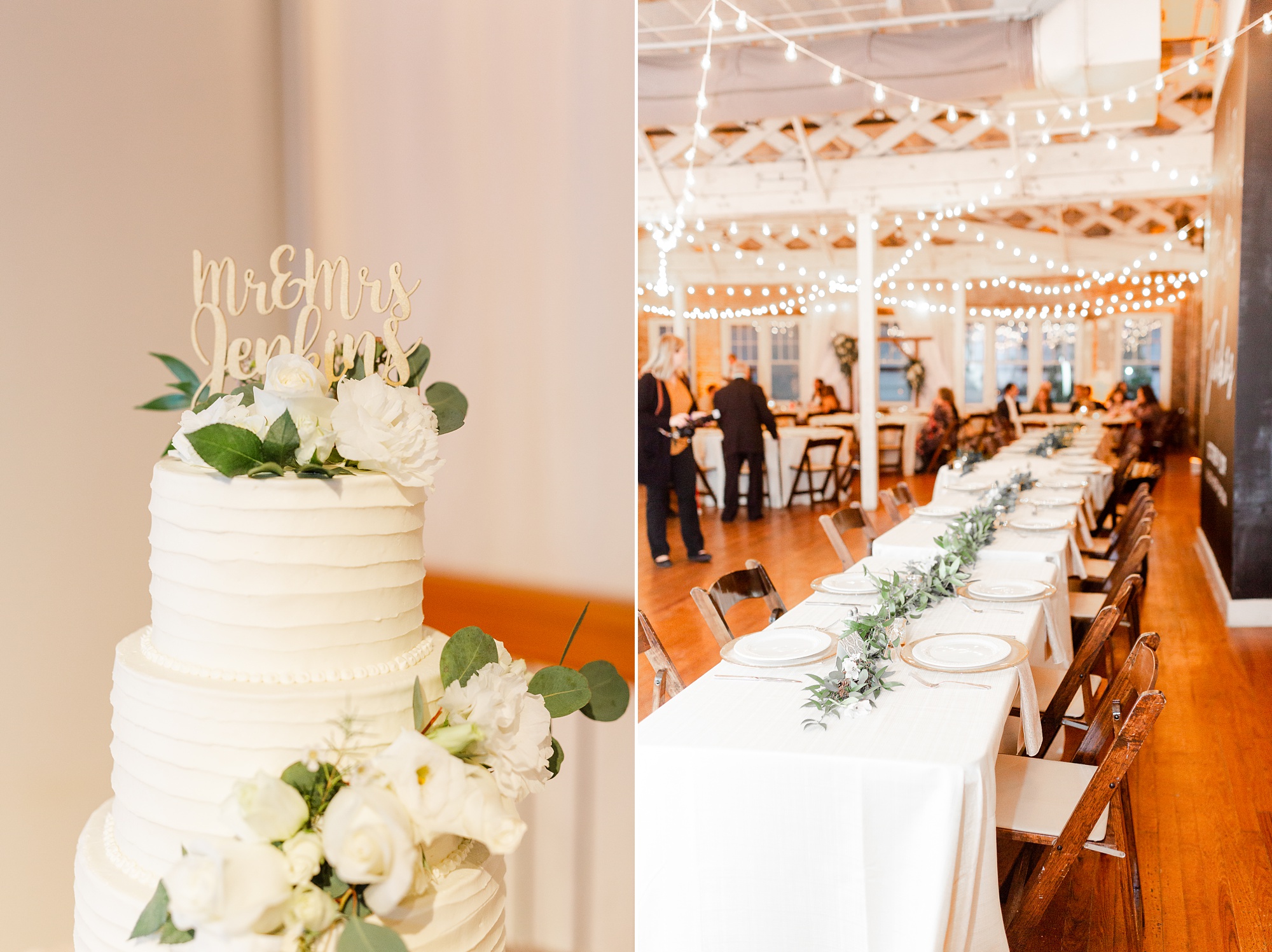 elegant gold and white reception details at Stockroom at 230