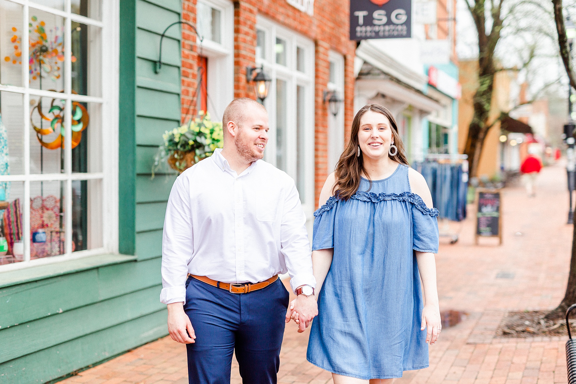 casual engagement portraits in Downtown Davidson