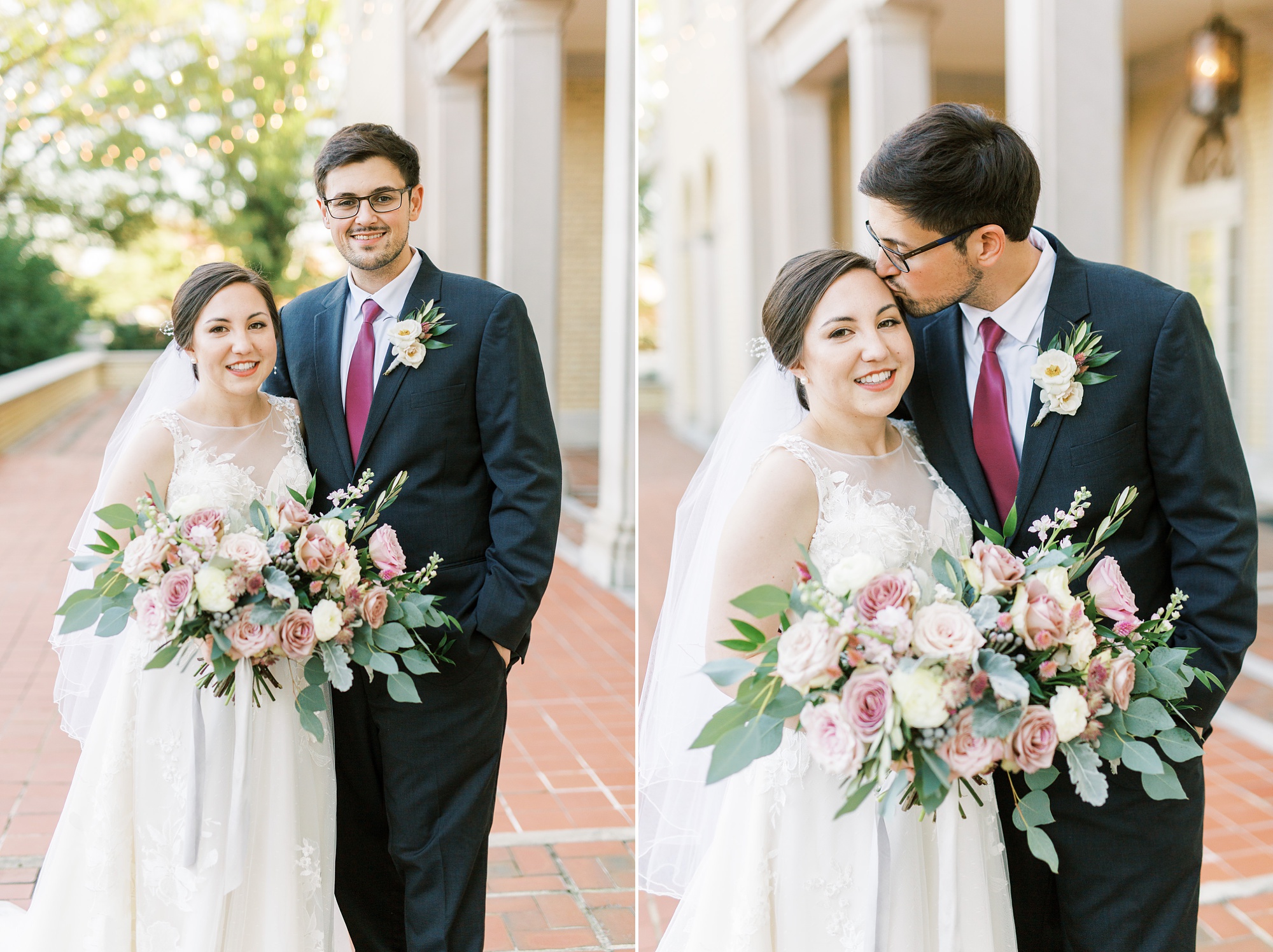 groom kisses bride's forehead during portraits at Separk Mansion