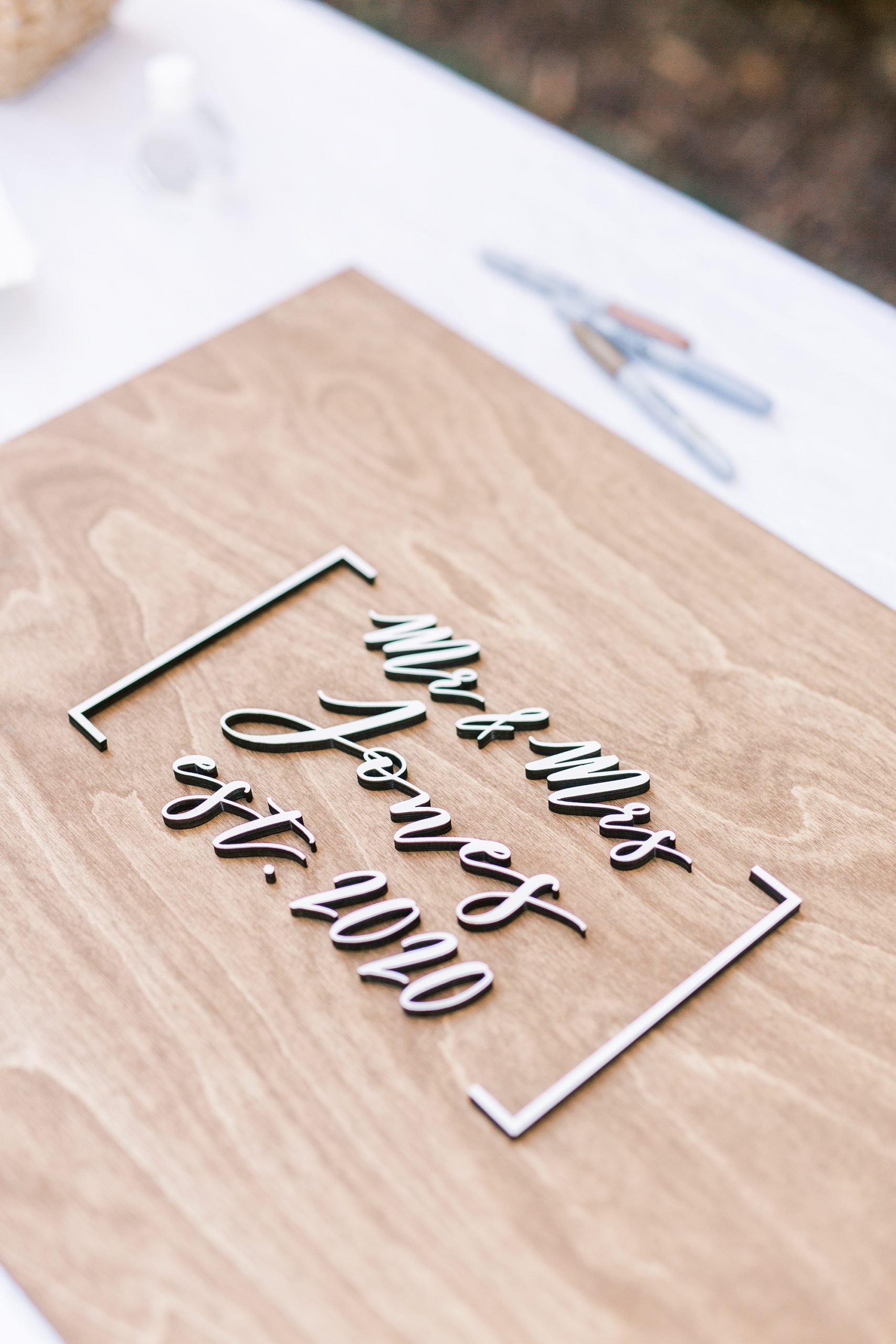 wooden guest book for mauve fall wedding reception