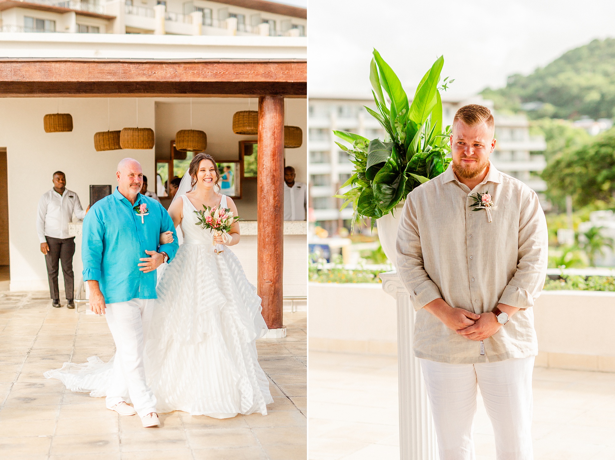 groom watches bride walk down aisle
