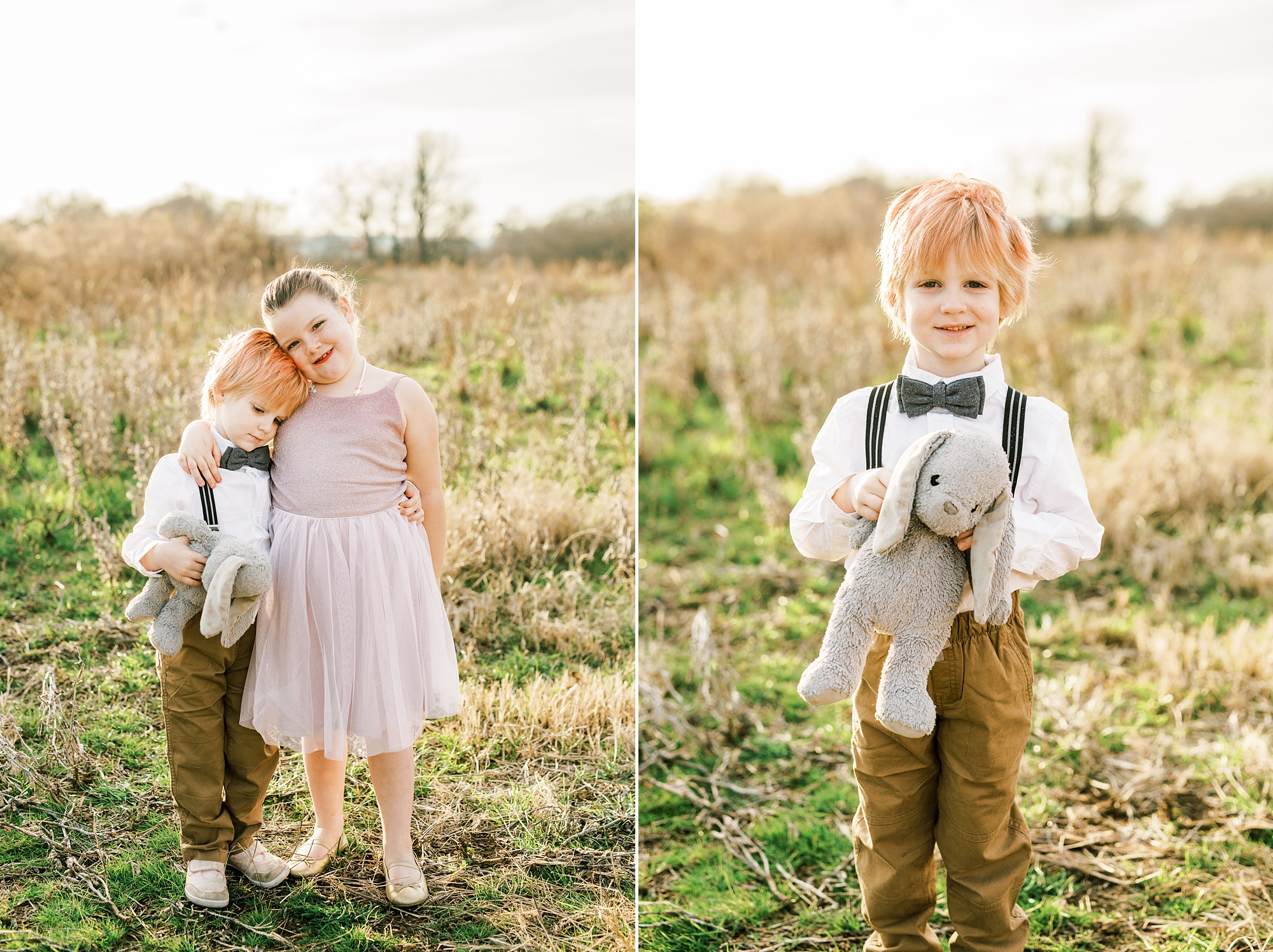 kids play during family photos on farm