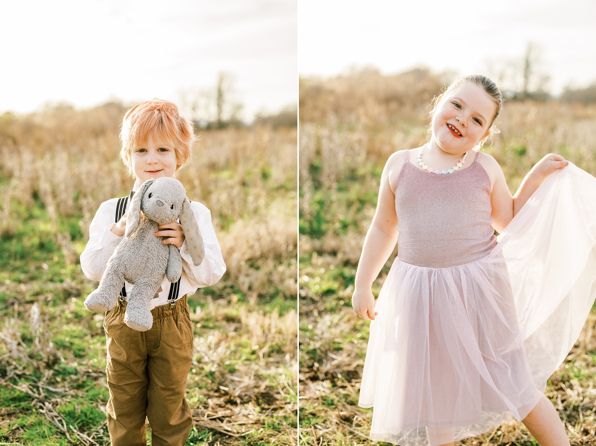 children play in field at family farm