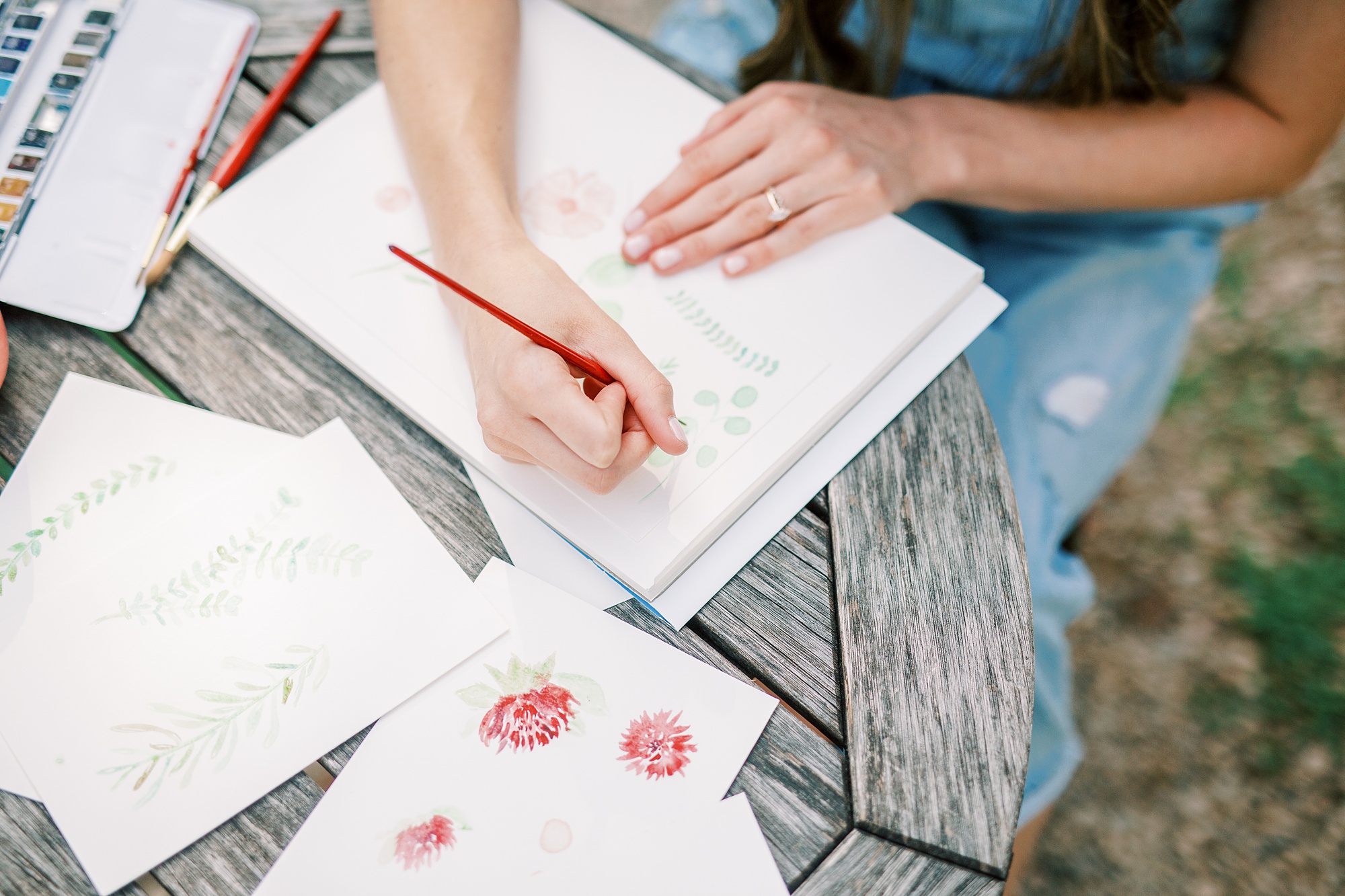 watercolor wedding invitations created during branding photos