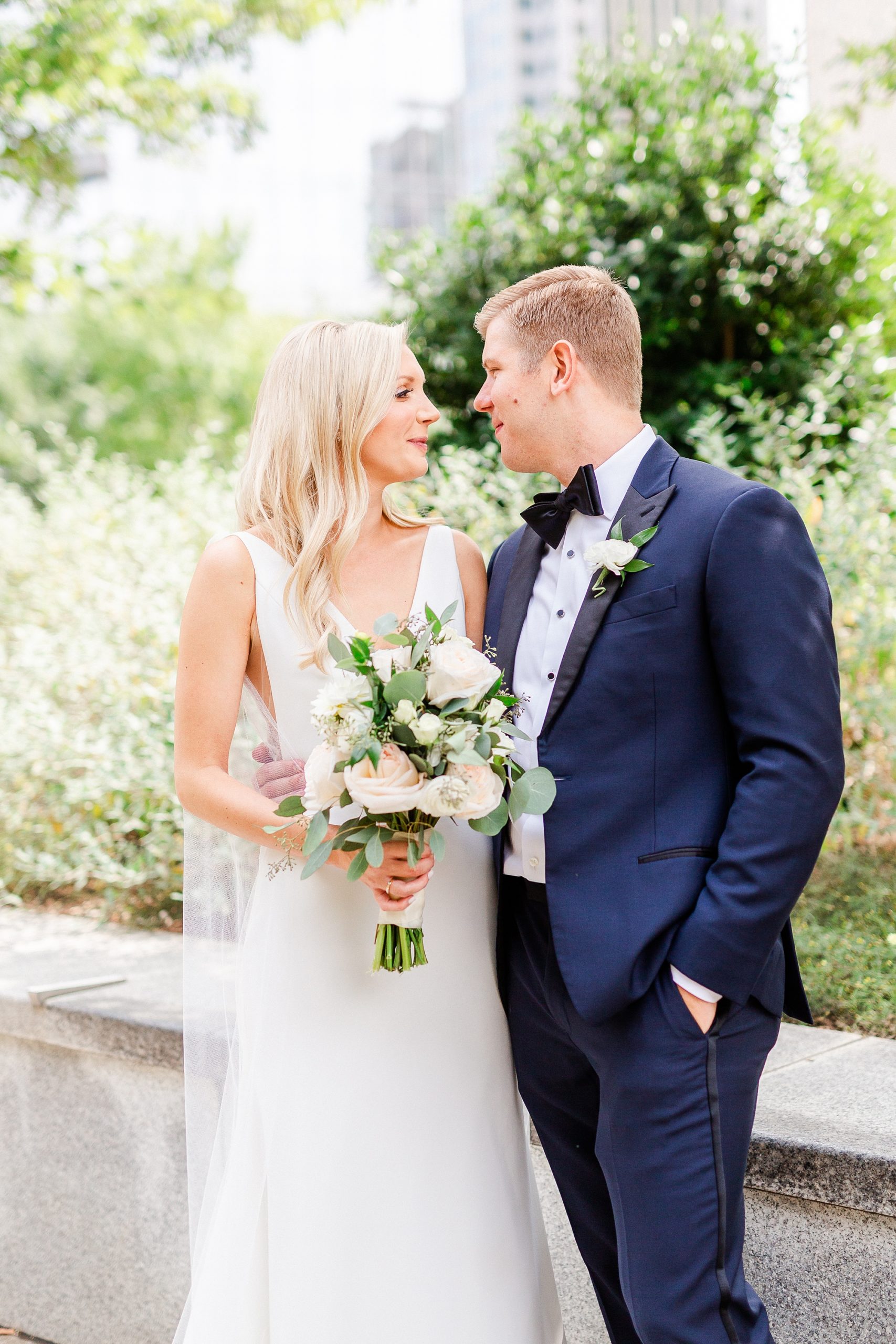 portraits on wedding day at Romare Bearden Park