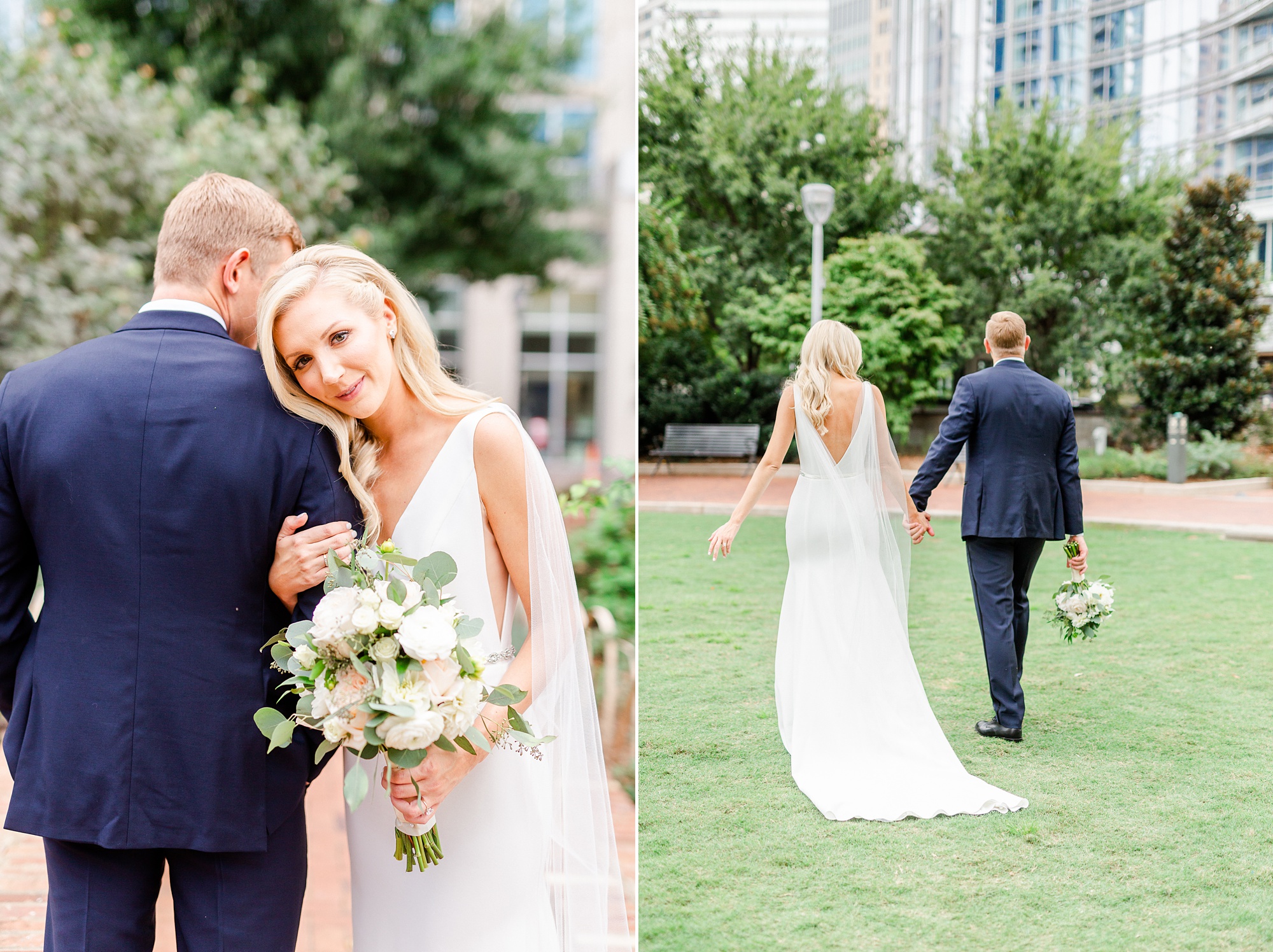 married couple walks through Romare Bearden Park