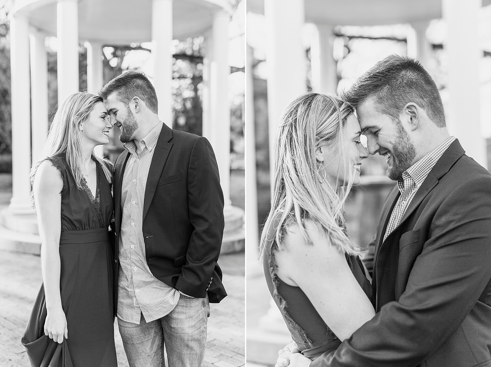 bride and groom pose outside gazebo at UNC Chapel Hill