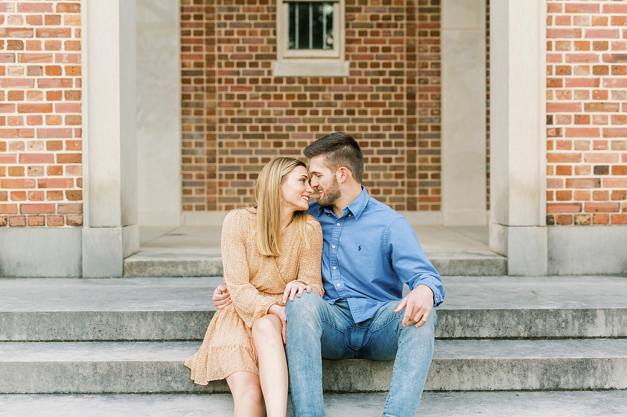 winter engagement portraits at UNC Chapel Hill on steps