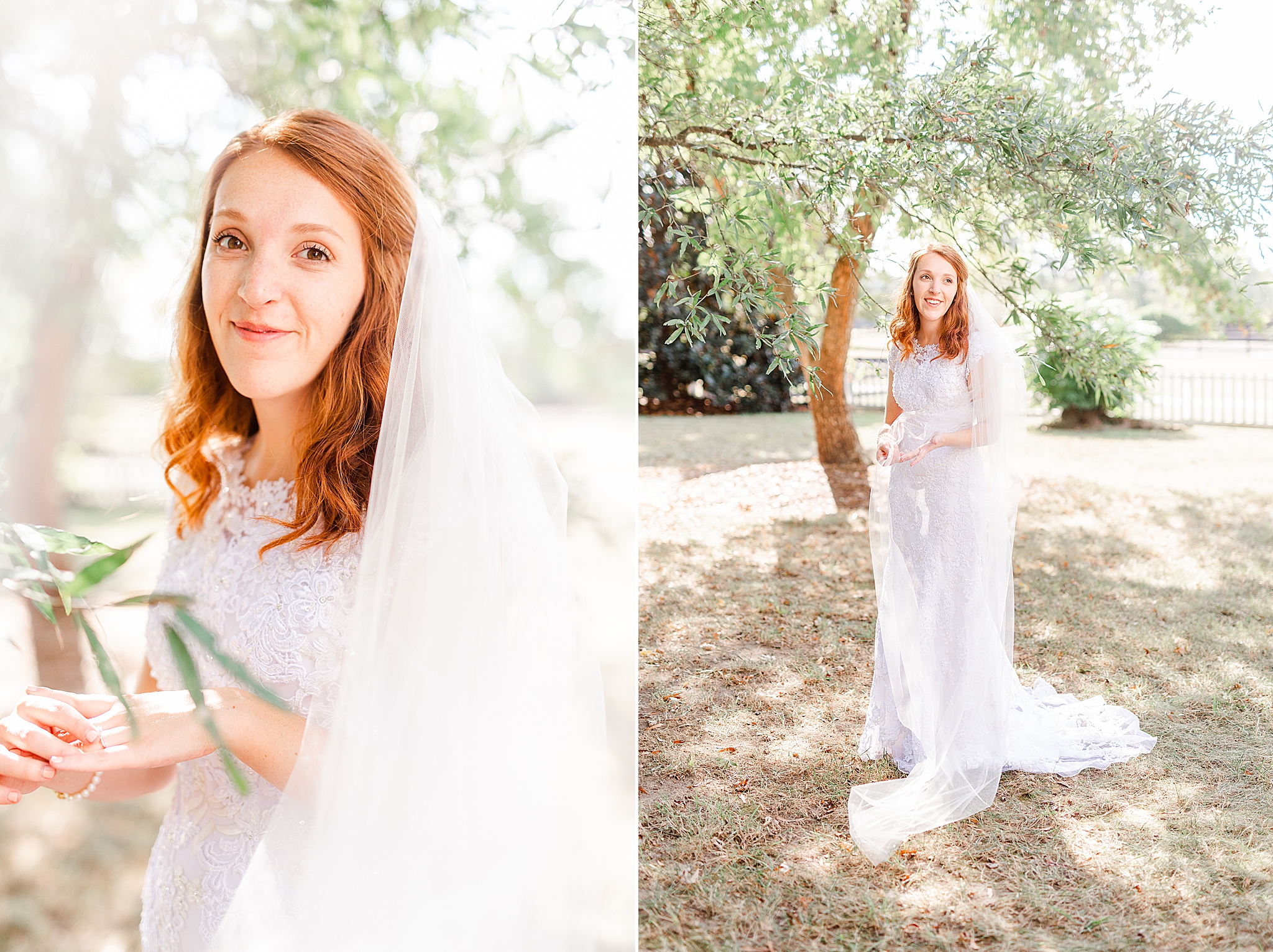 bridal portraits under trees in North Carolina