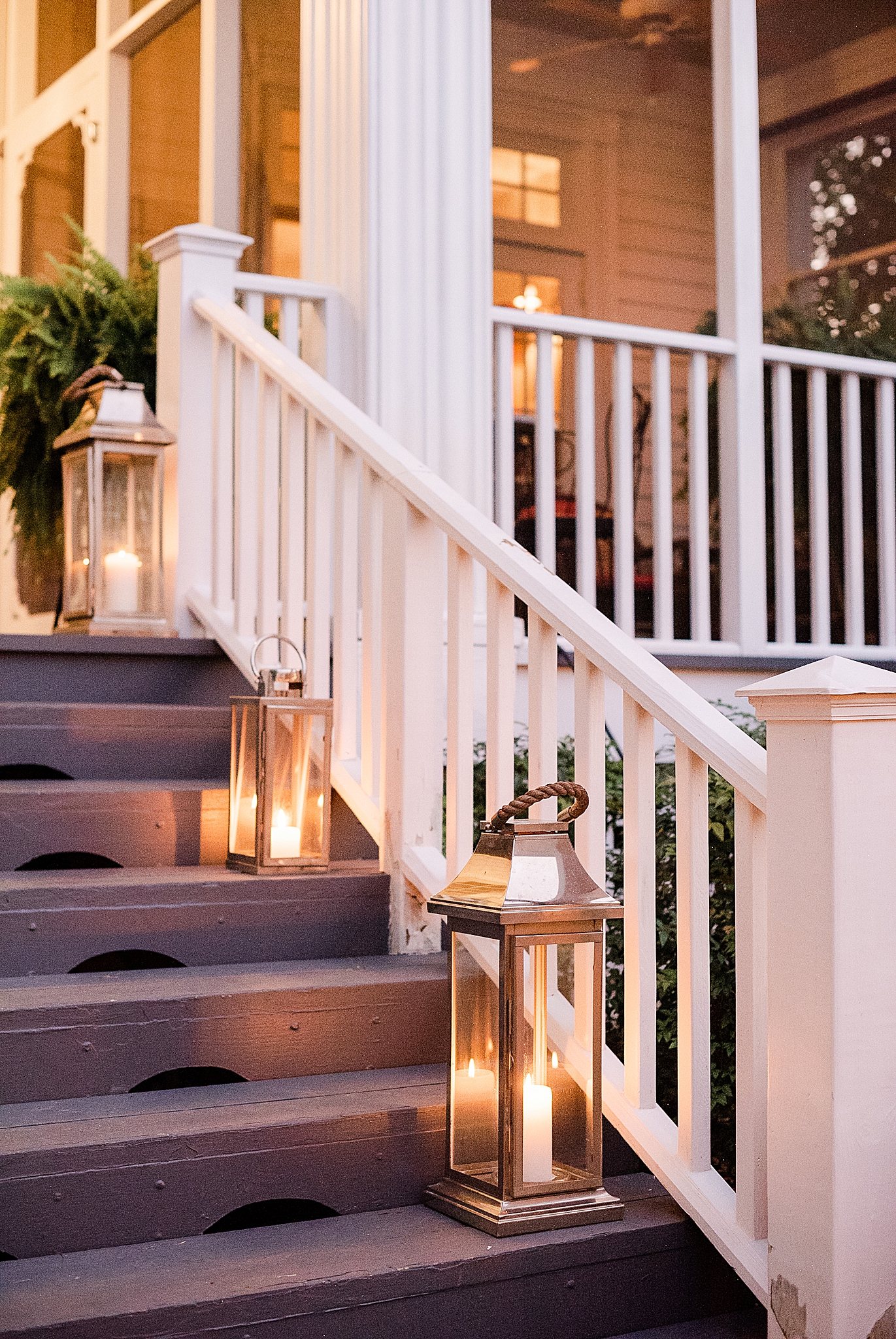 lanterns on steps for Lake O' The Woods Plantation wedding reception