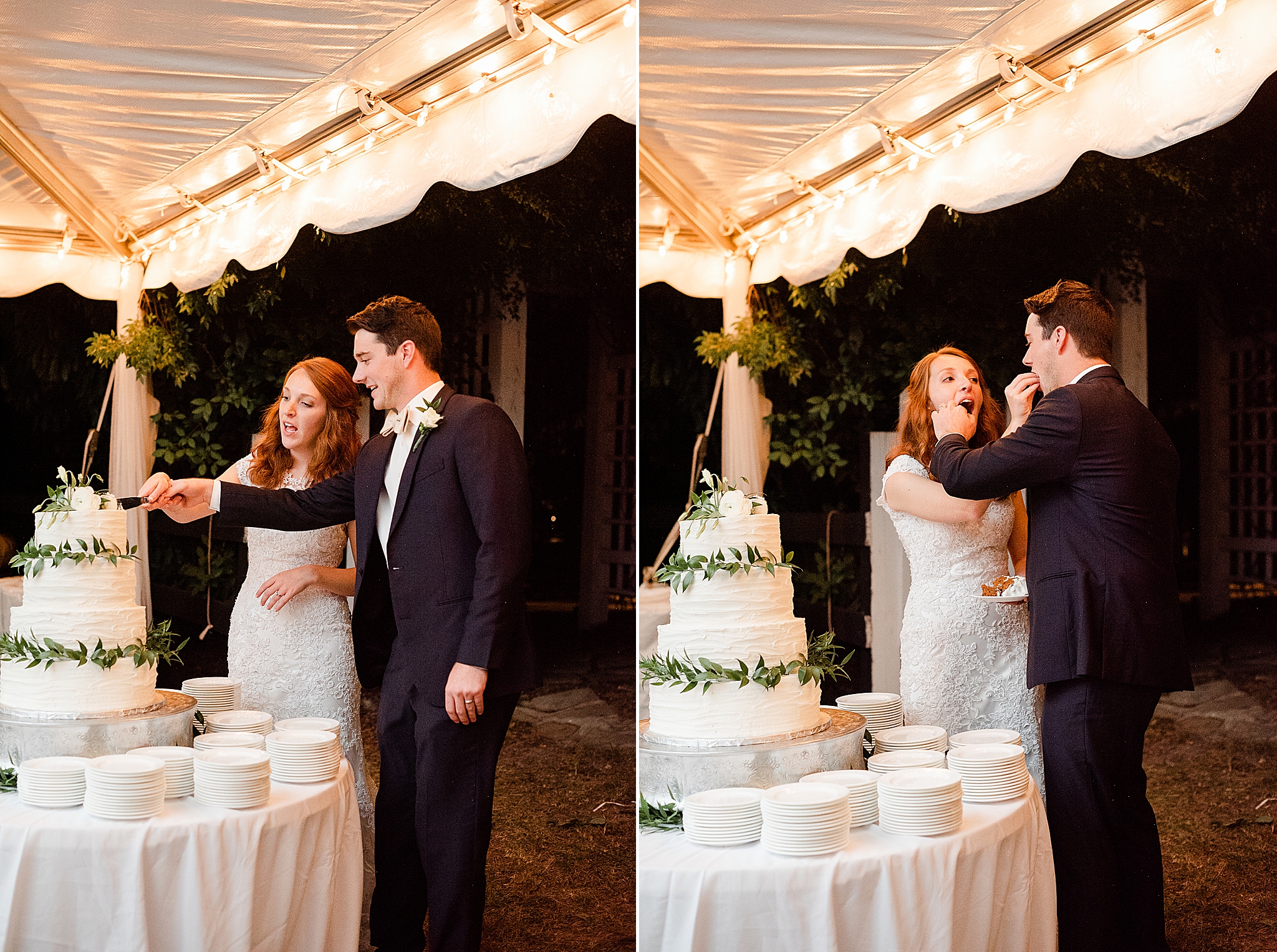 newlyweds cut wedding cake