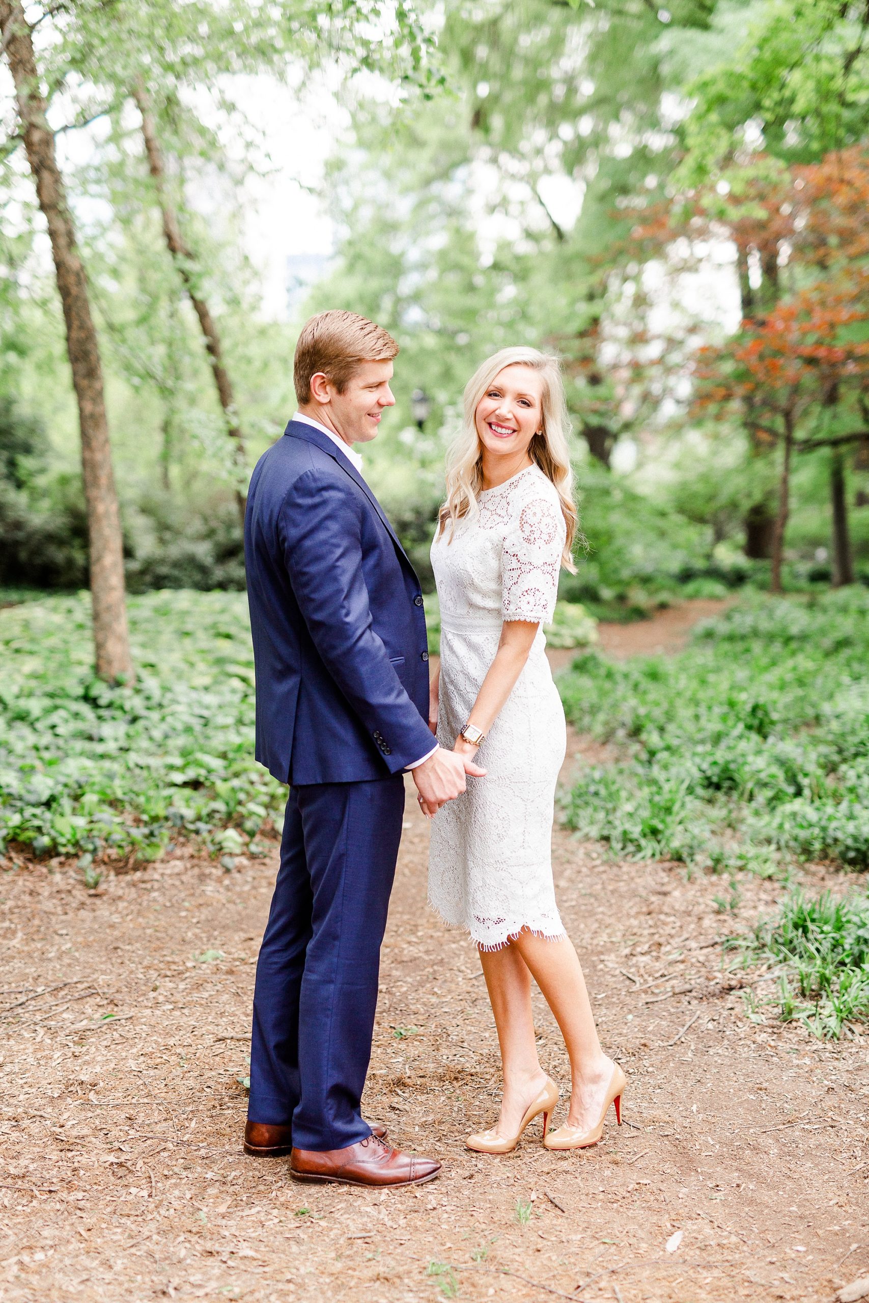 stylish Charlotte engagement photos in Fourth Ward Park