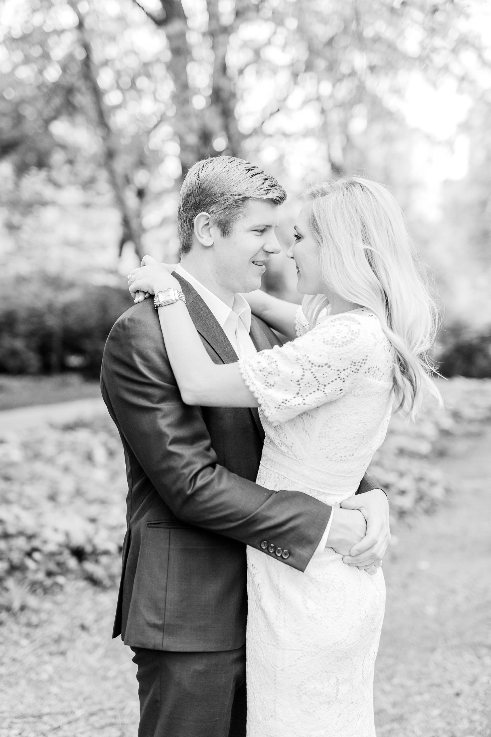 bride and groom hug in Fourth Ward Park