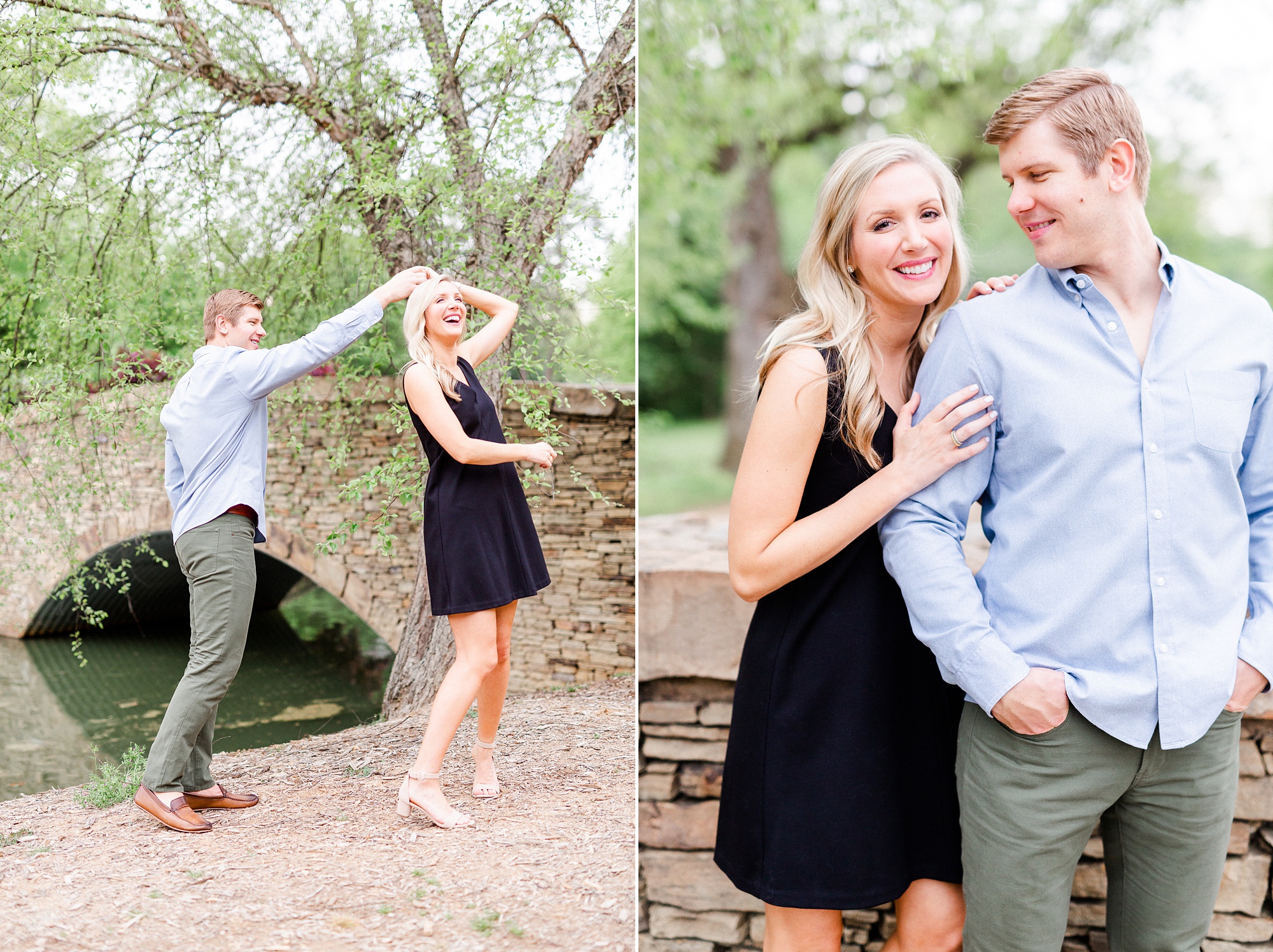 stylish Charlotte engagement photos at Freedom Park bridge