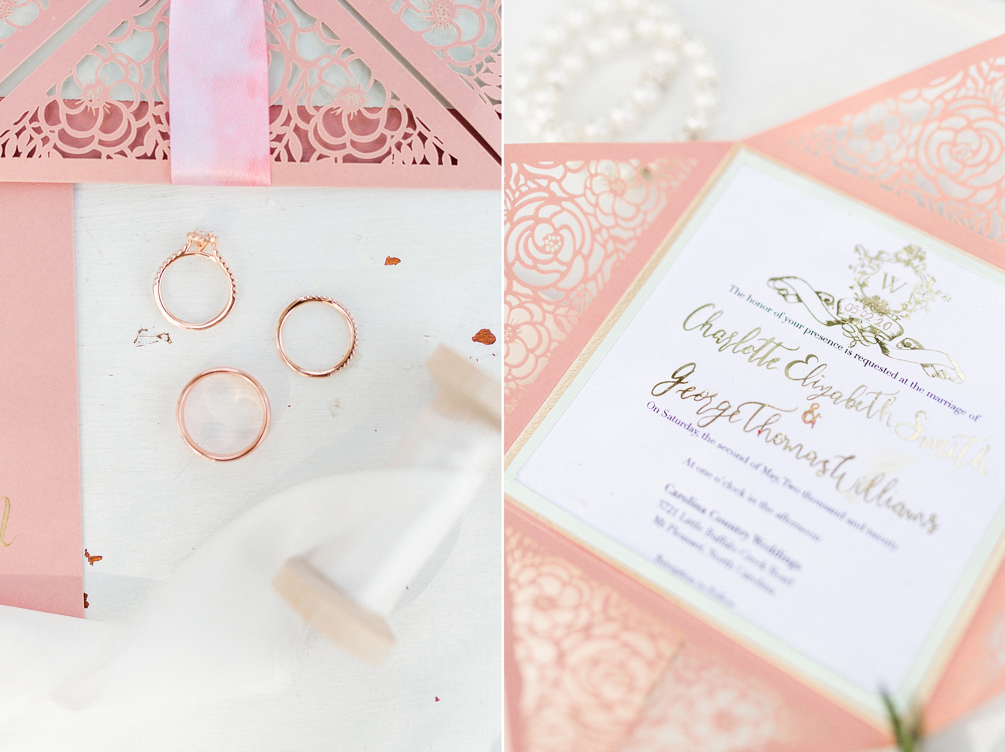 spring wedding invitations with pink and ivory details