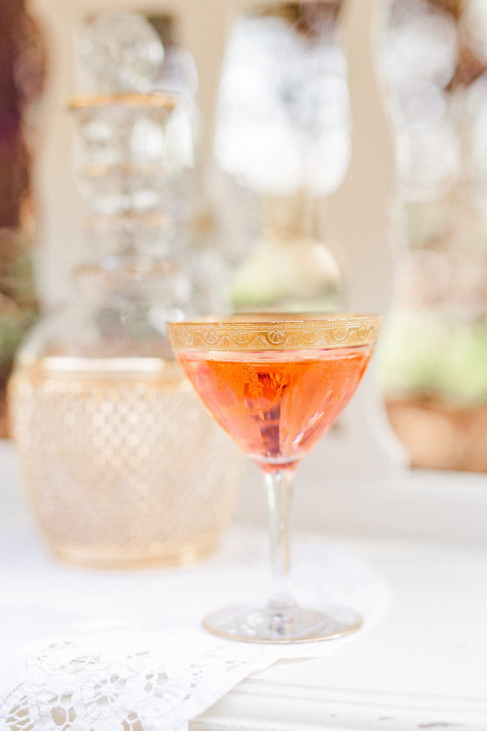 orange vintage glassware with special drink for Carolina Country Weddings