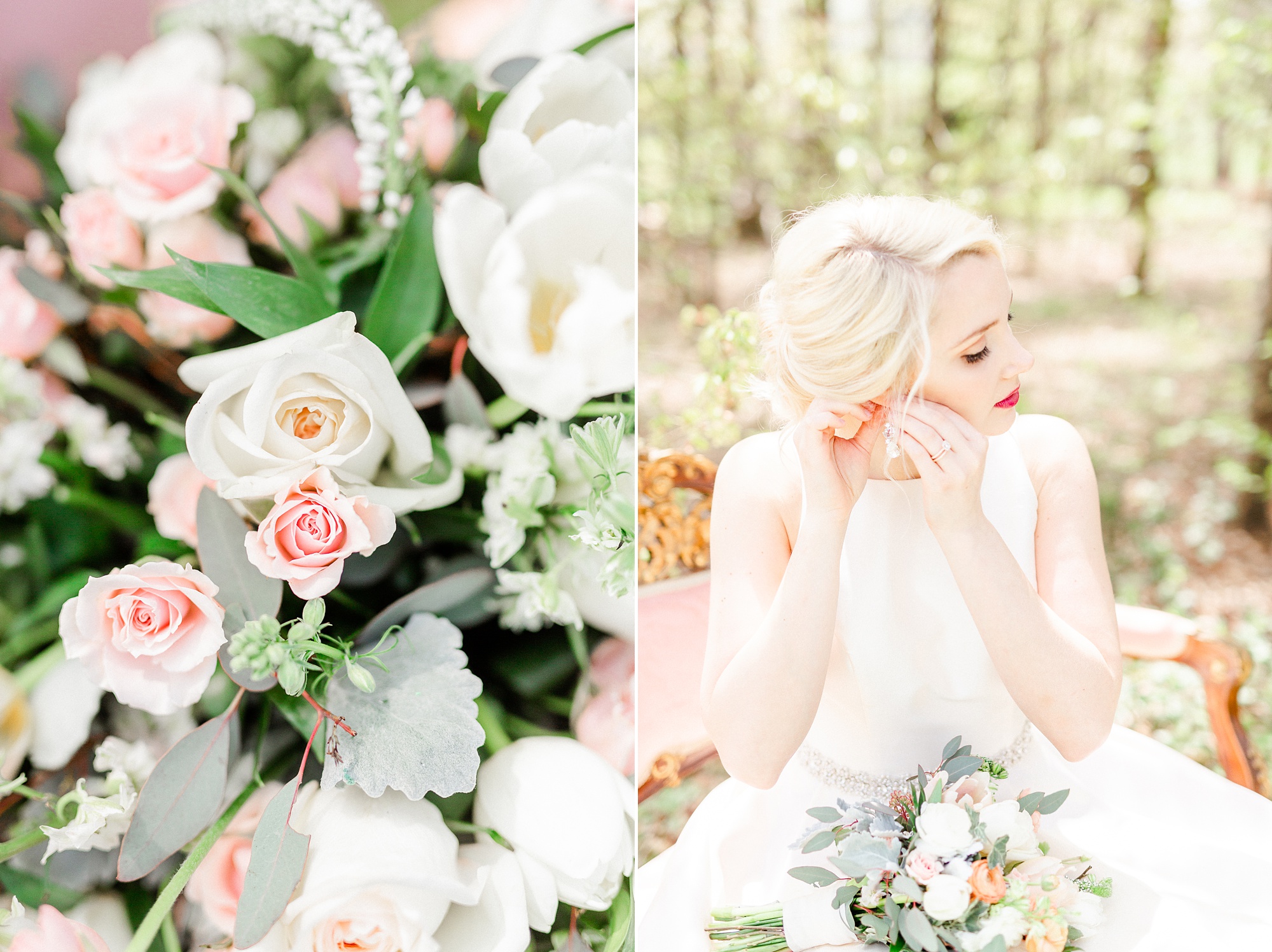 bride prepares for spring time wedding in North Carolina