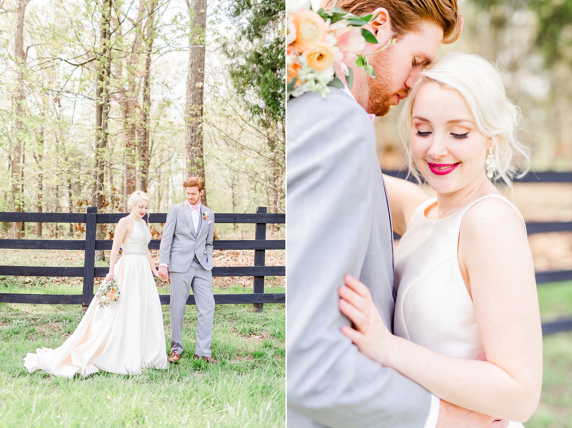 country wedding portraits along black fence