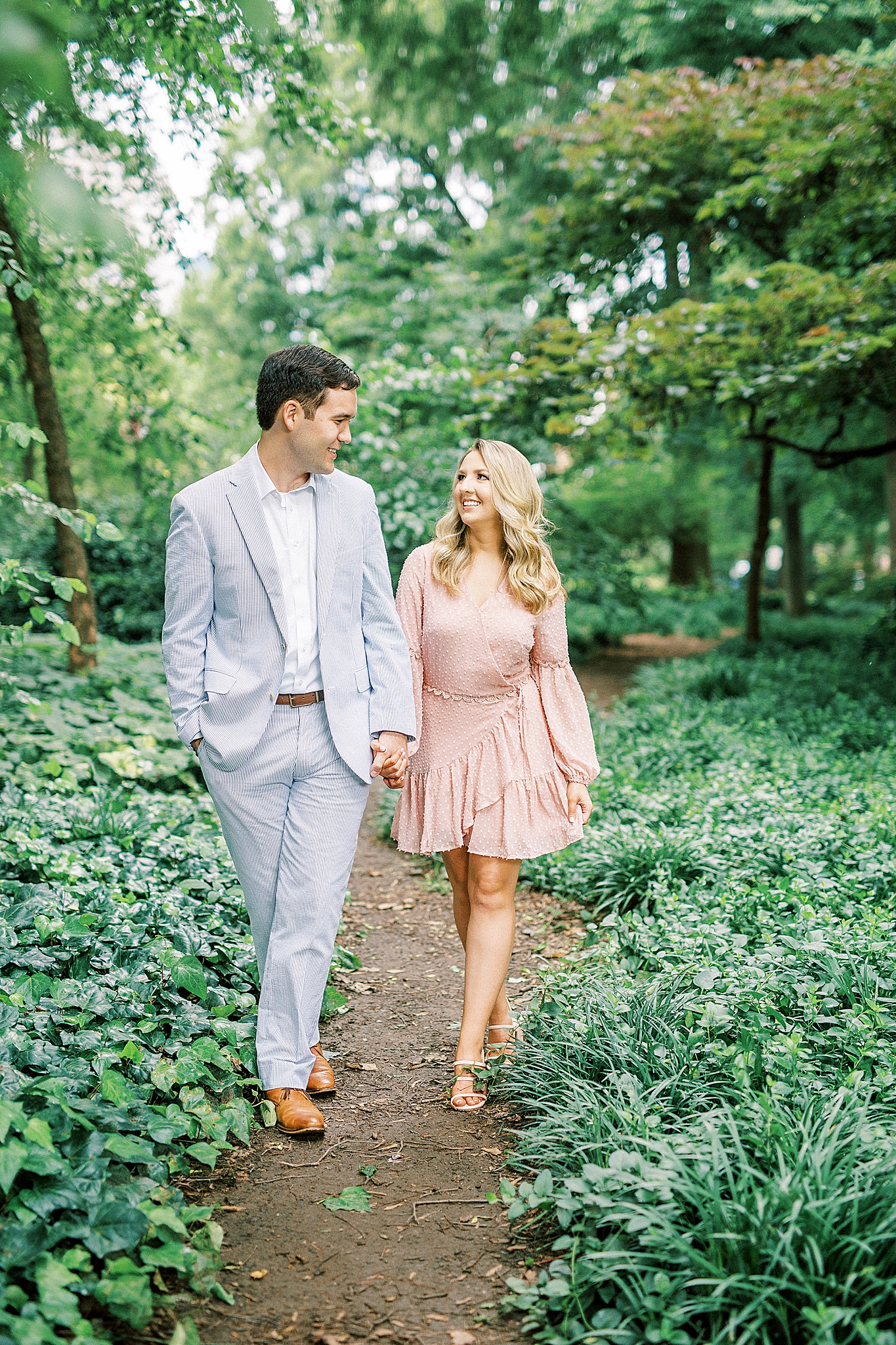 springtime uptown Charlotte engagement photos