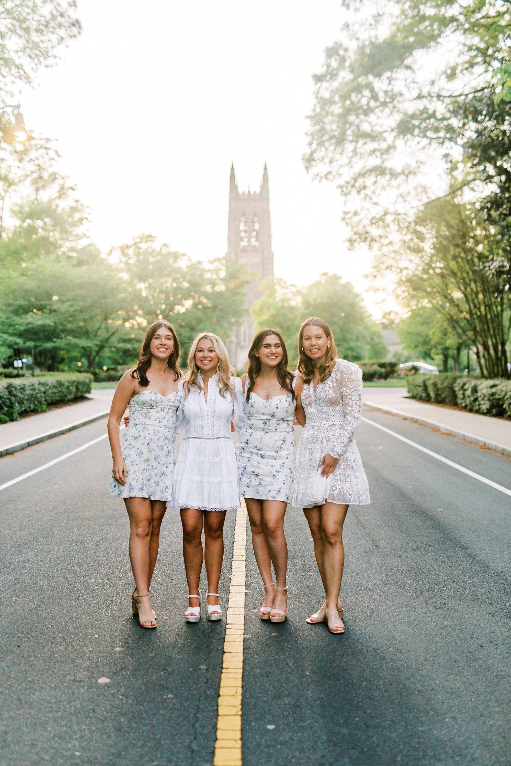 college seniors walk on street in Duke University