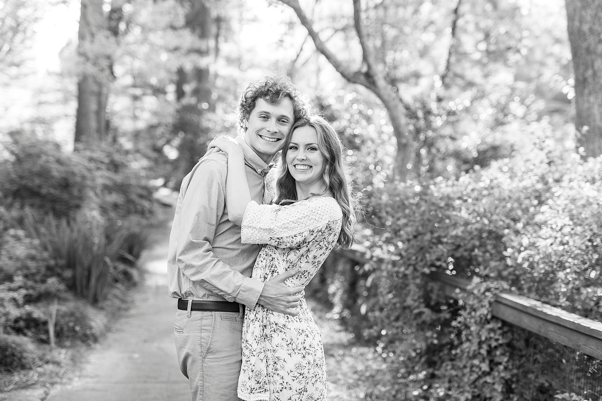 Glencairn Garden engagement session with couple hugging
