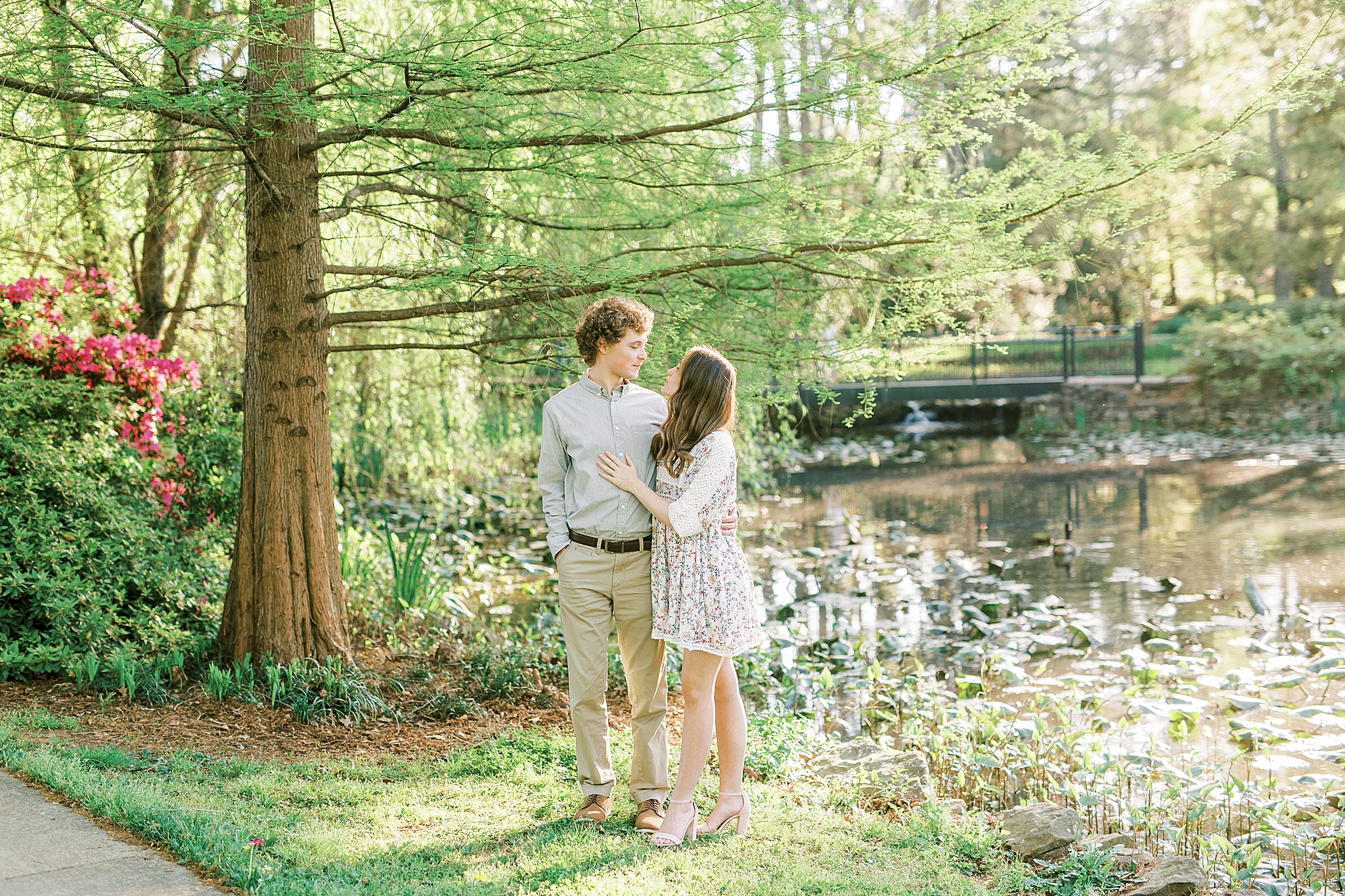 Glencairn Gardens engagement session by lake for couple