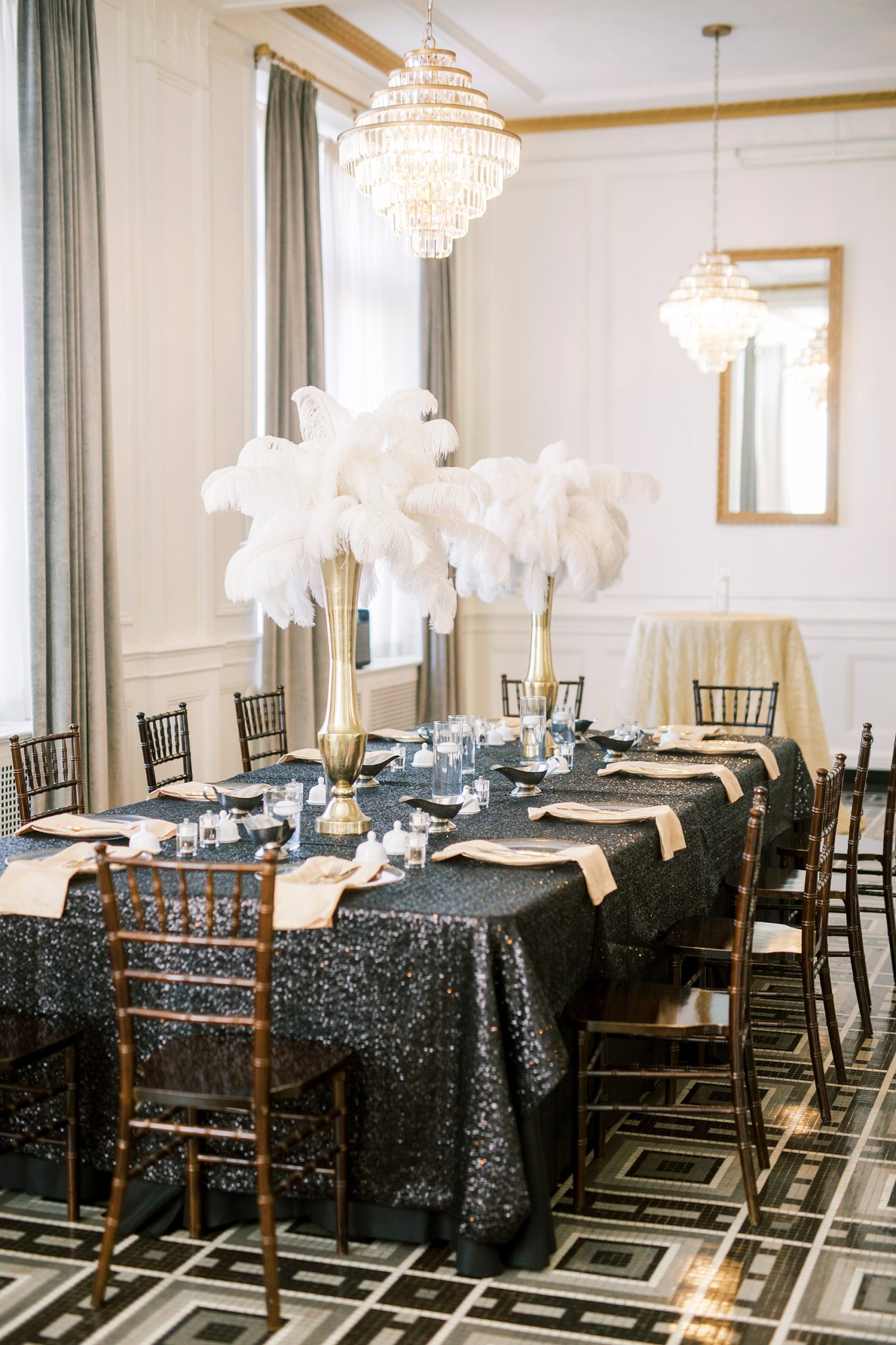black and gold details for Great Gatsby birthday party