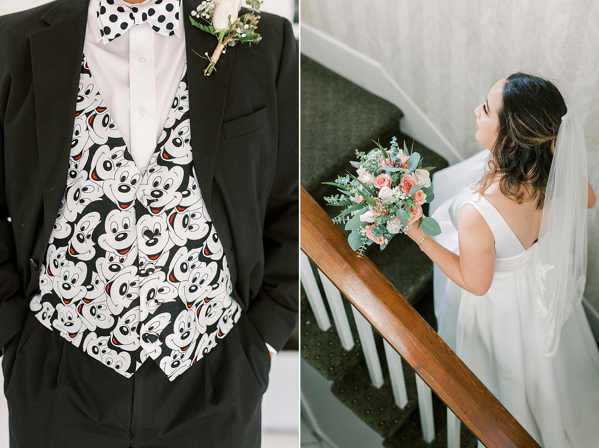 father of bride has Mickey vest and tie on