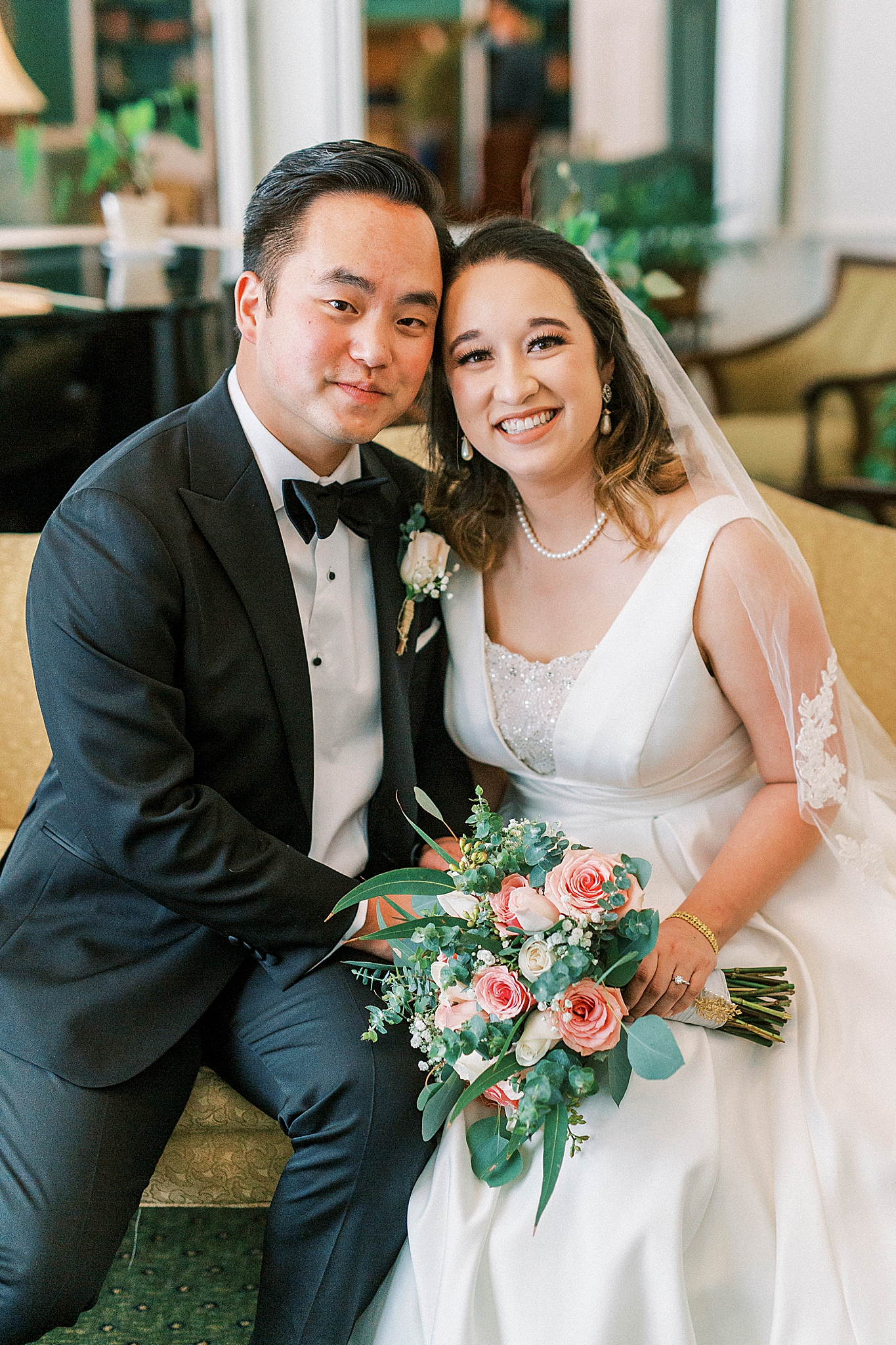 Blowing Rock NC wedding portraits in study at Green Park Inn