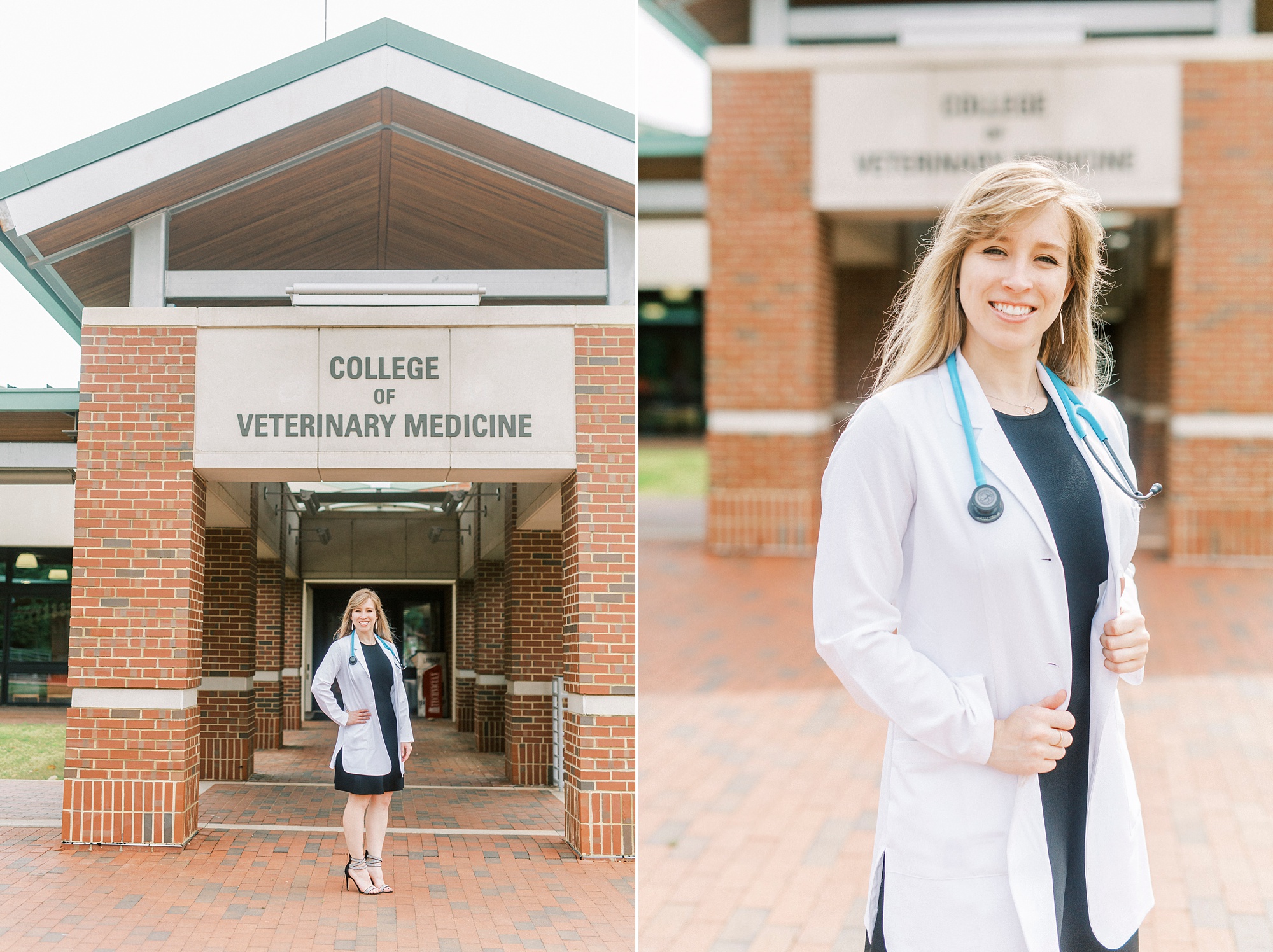 vet school graduate poses outside NC State Vet School