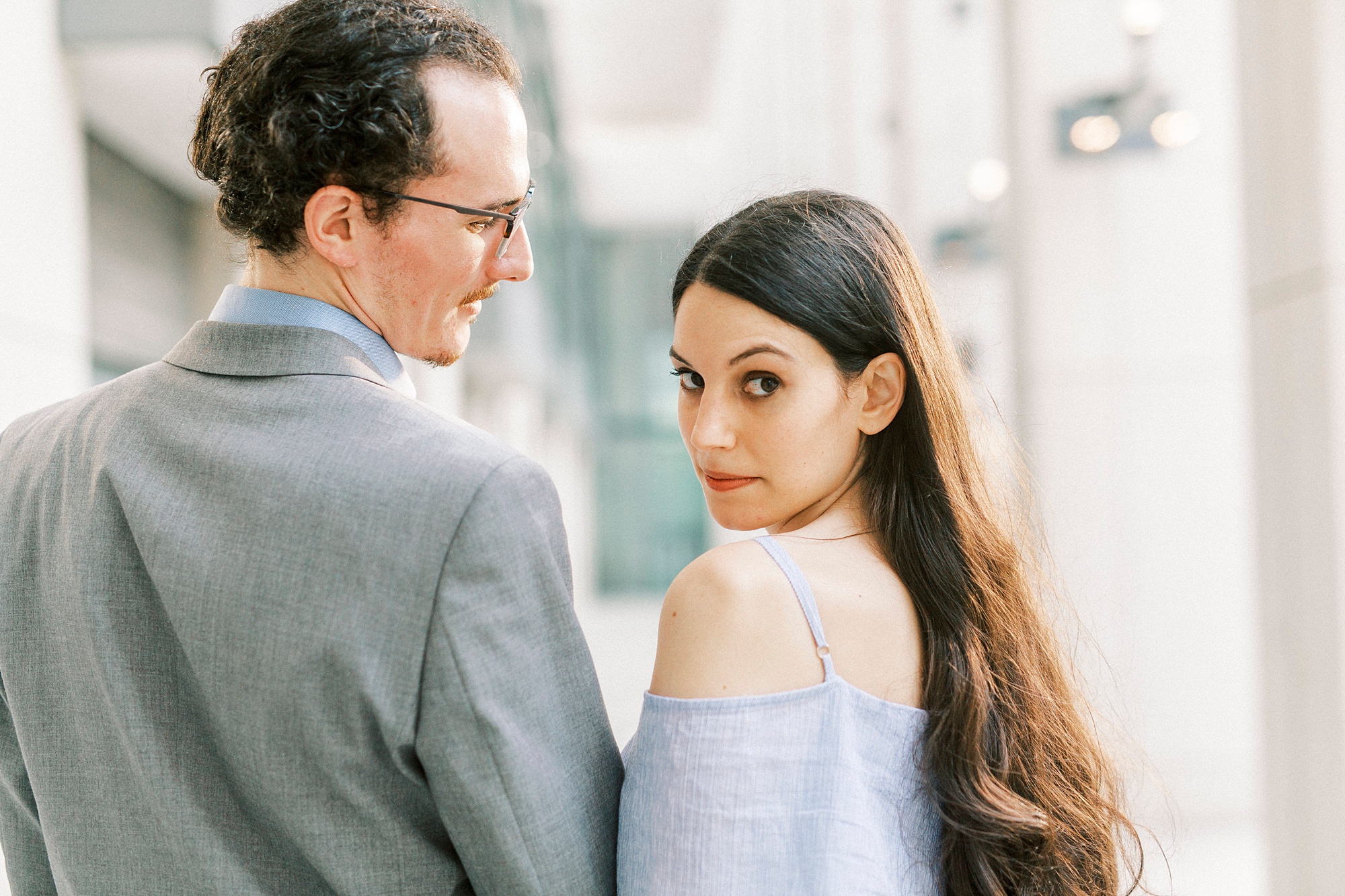 Charlotte engagement session at Charlotte Convention Center hallway