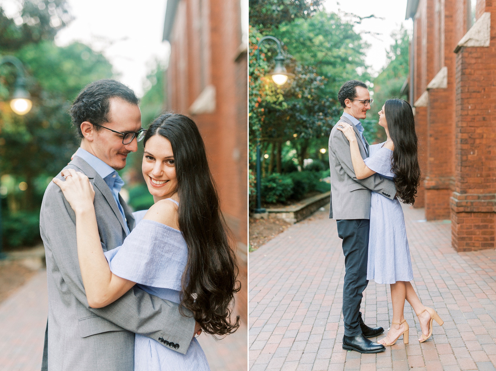 bride and groom pose by Mint Museum in Charlotte NC