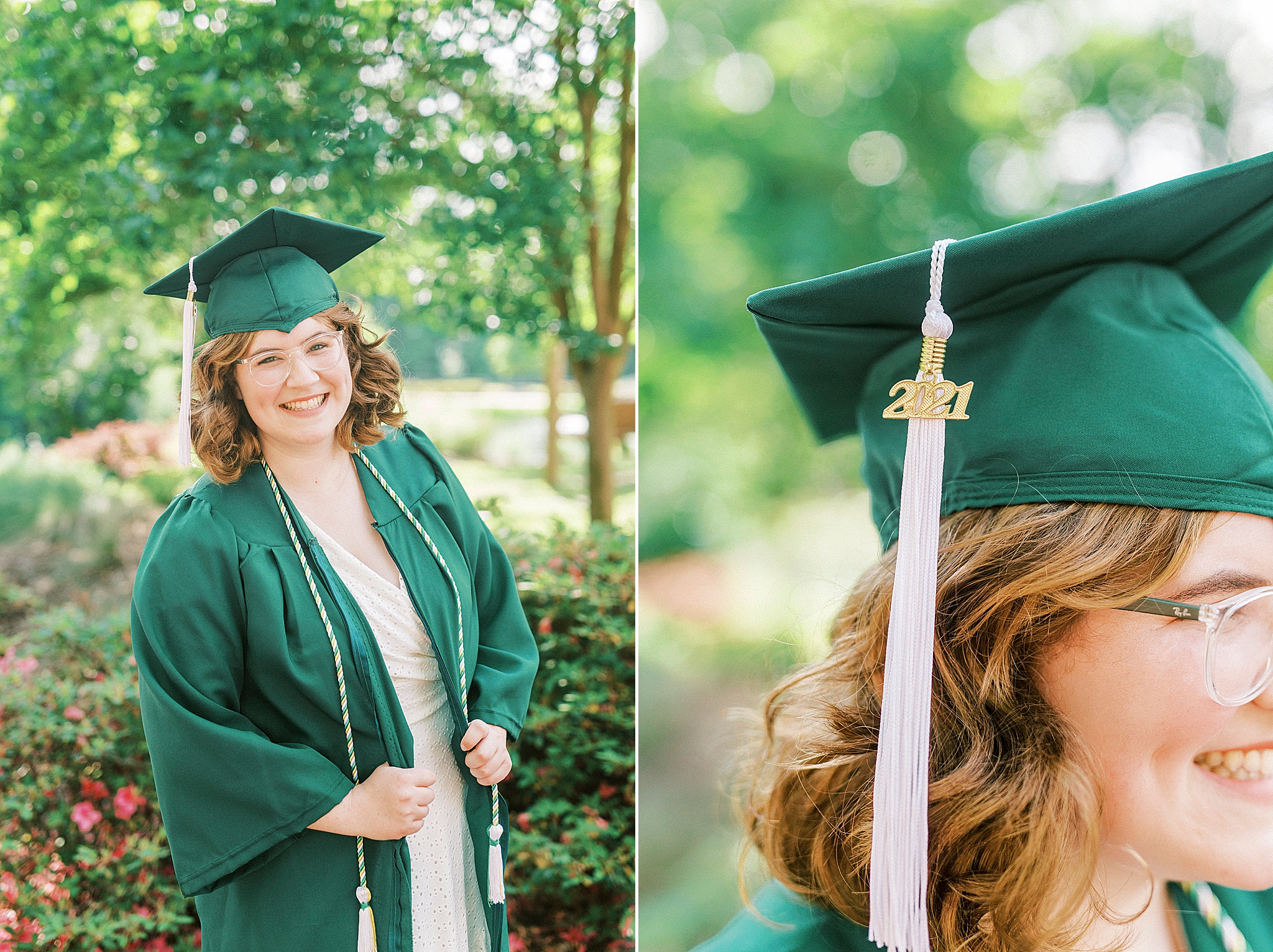 senior poses in gardens of UNCC campus